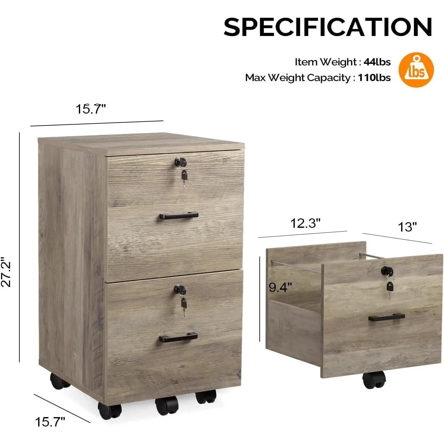 Rolling File Cabinet With Lock And Two Drawers For Letter Files from PriceLows™