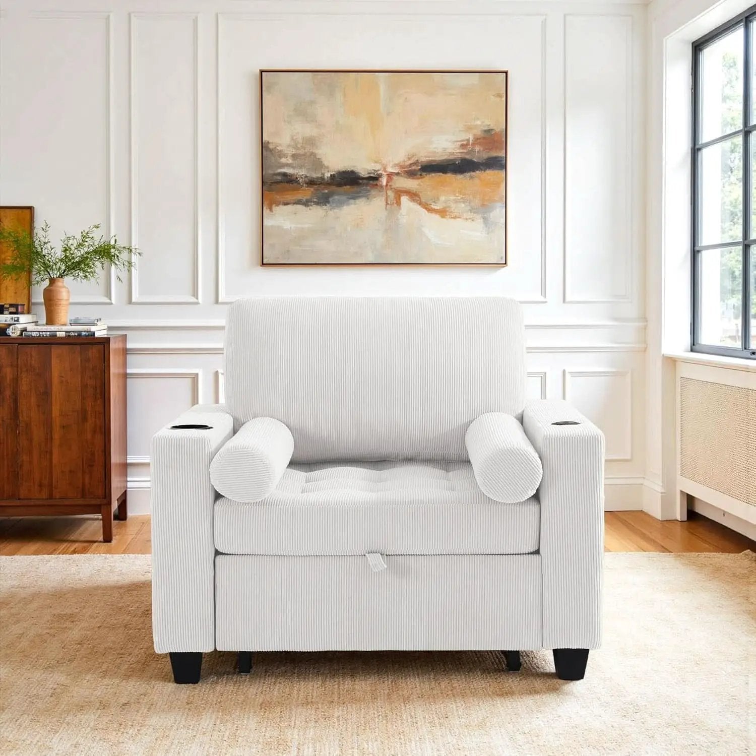Beige Adjustable Sleeper Chair Sofa Bed Upholstered from PriceLows™