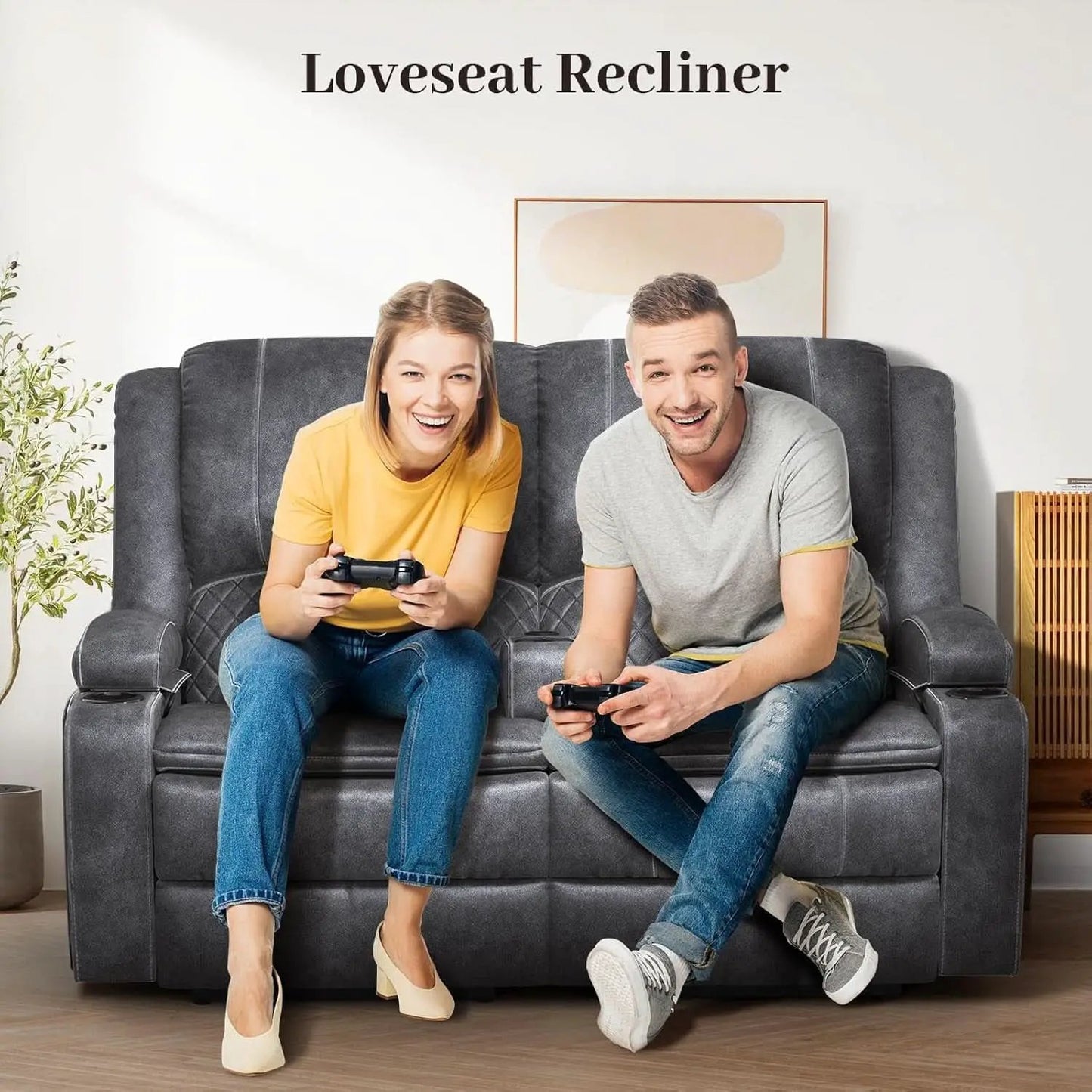 Gray Velvet Manual Recliner Loveseat With USB Ports from PriceLows™