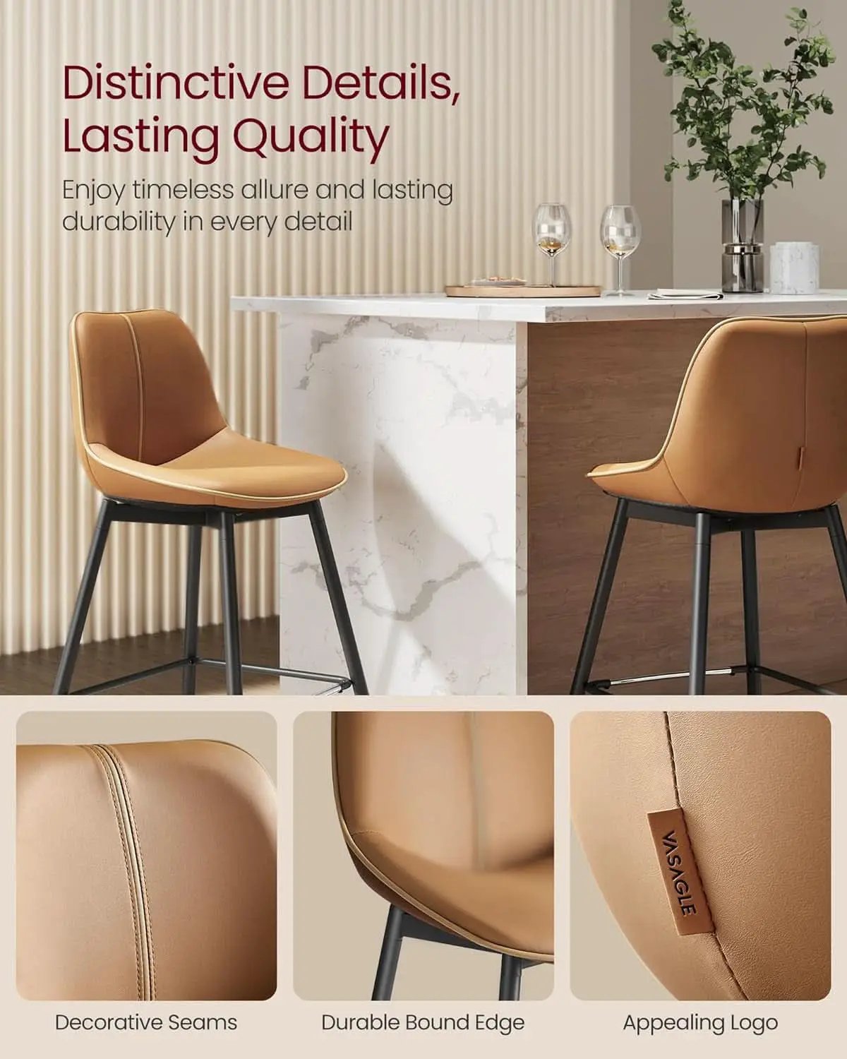 Bar Stool Set Of 2 Caramel Brown Ergonomic Backrest from PriceLows™