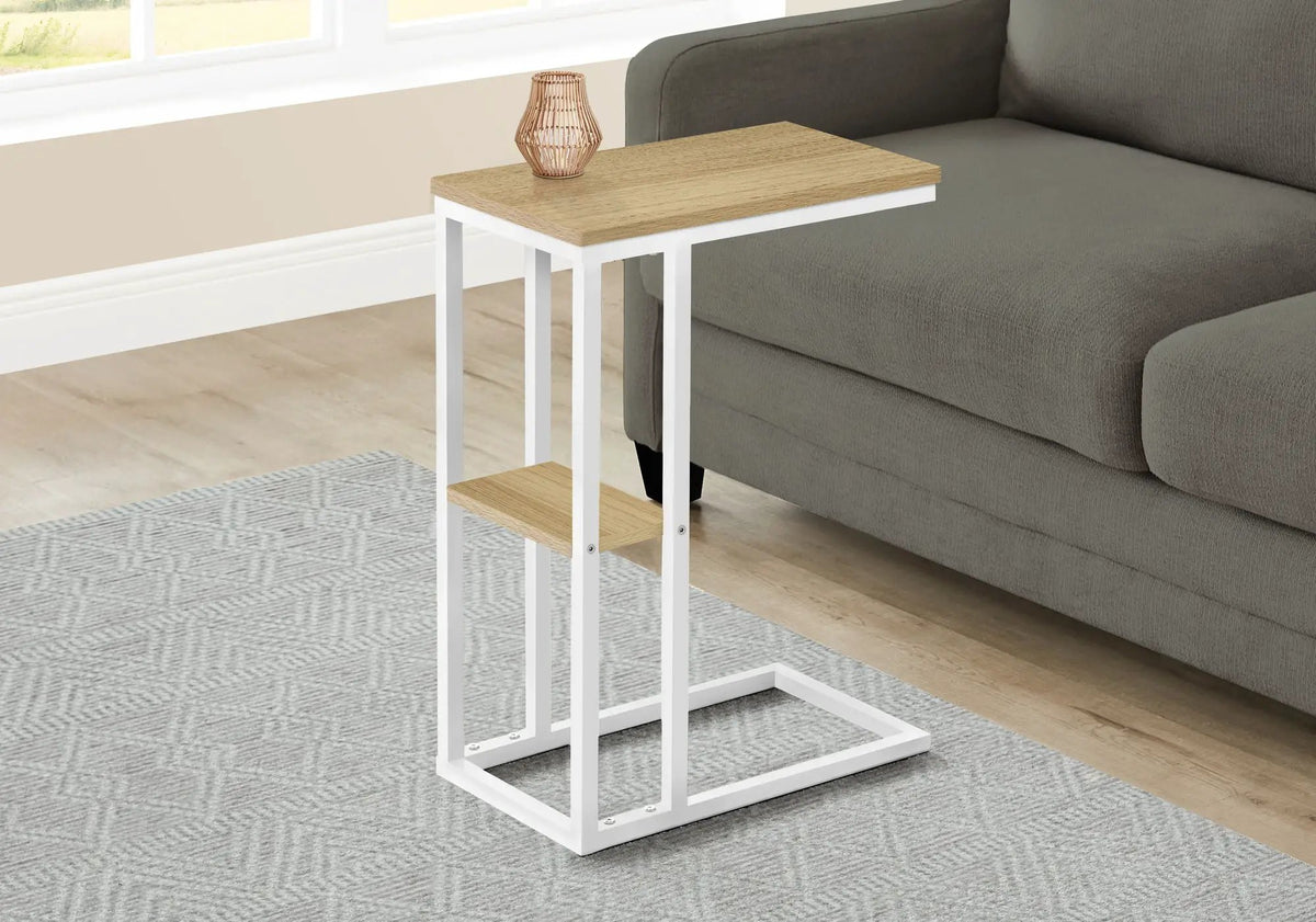 Marble Look C-Shaped Accent Table | Durable Metal Frame | Rectangular Tabletop | Portable Design