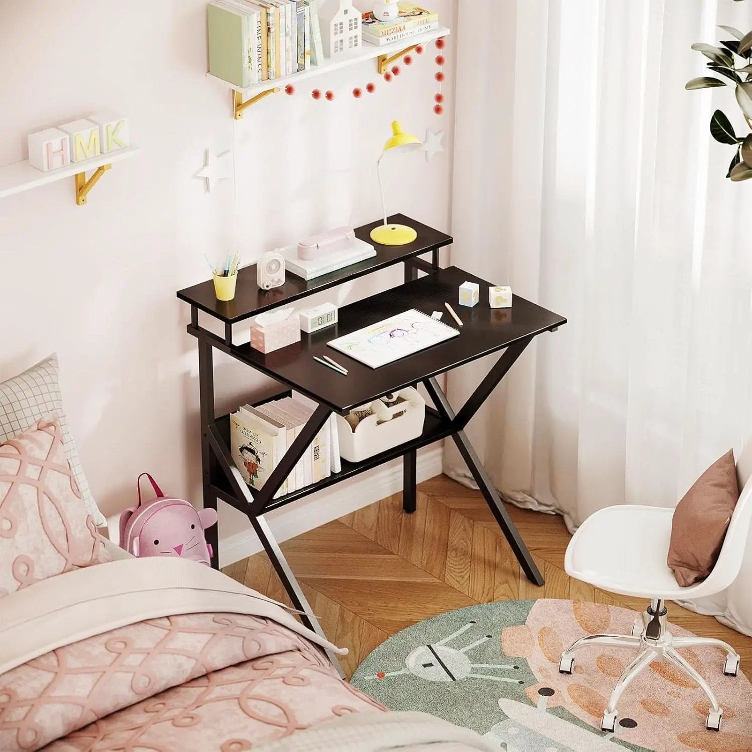 Compact Computer Desk With Monitor Stand 27.5 Inch Black from PriceLows™