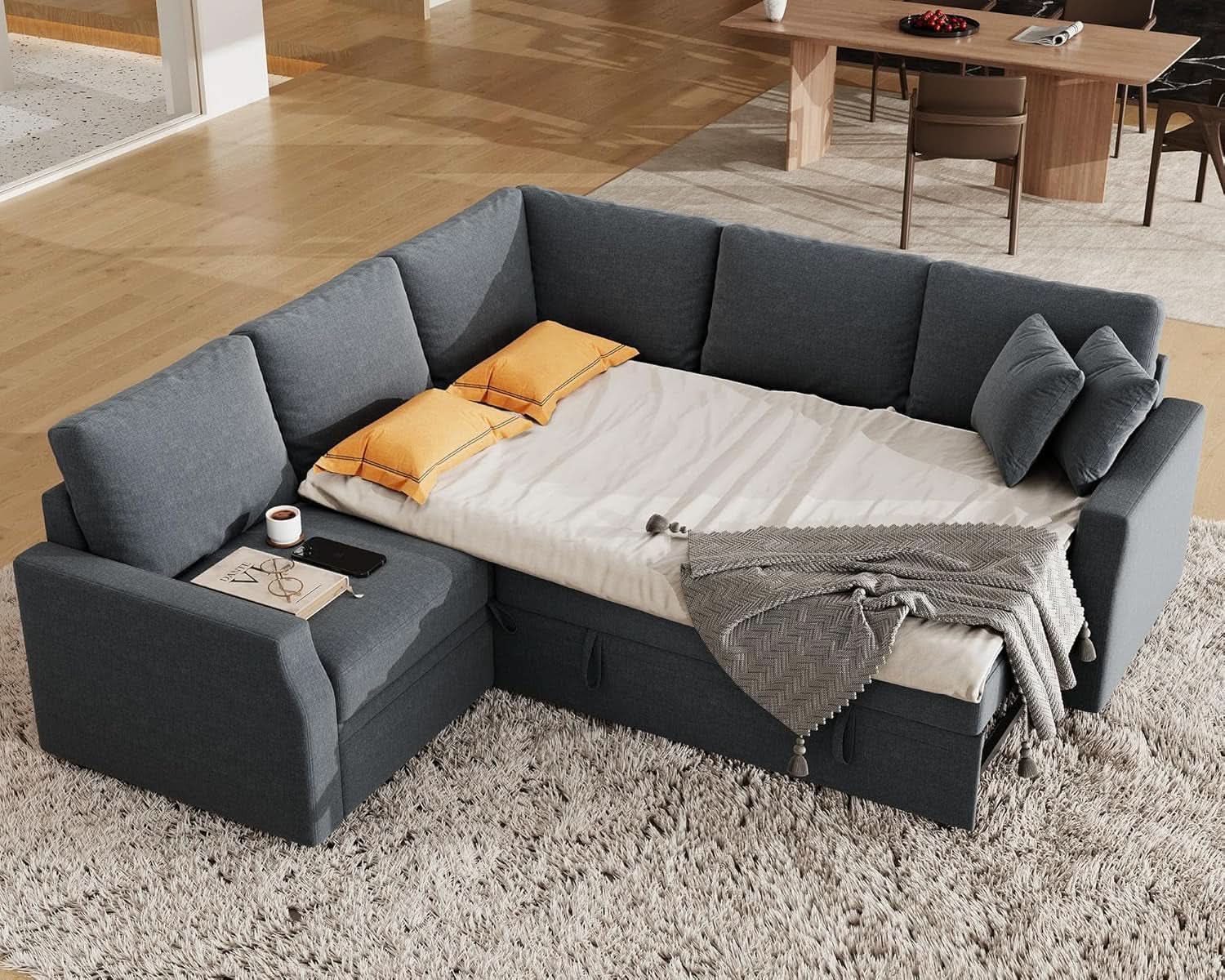 Grey L Shaped Sectional Sofa Bed 85 Inch With Storage from PriceLows™