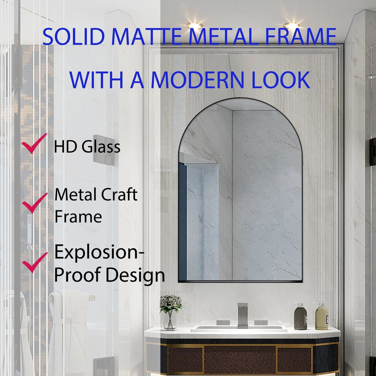 Arched Recessed Medicine Cabinet, Metal Framed Bathroom Wall Cabinet With Mirror And | 3 Pieces | Metal | Bathroom