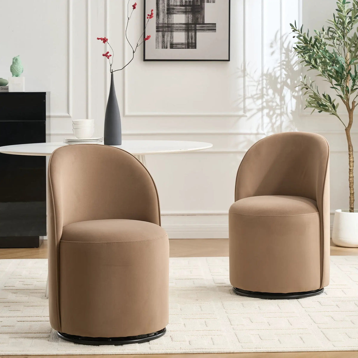 360 Degree Swivel Barrel Chair | Armless Dining Chair | Compact Design | Cozy Upholstery