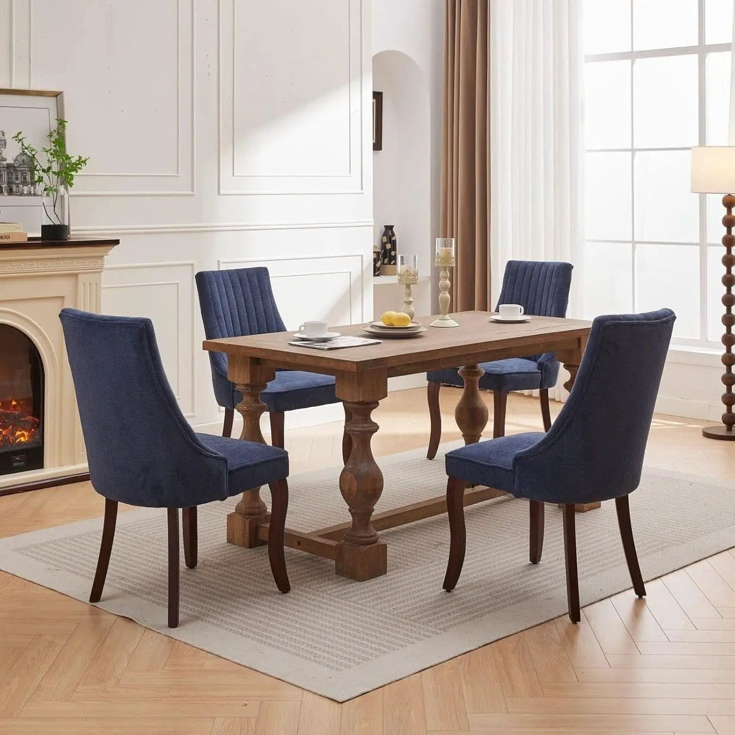 Blue Linen Dining Chairs Set Of 4 With Channel Tufting from PriceLows™