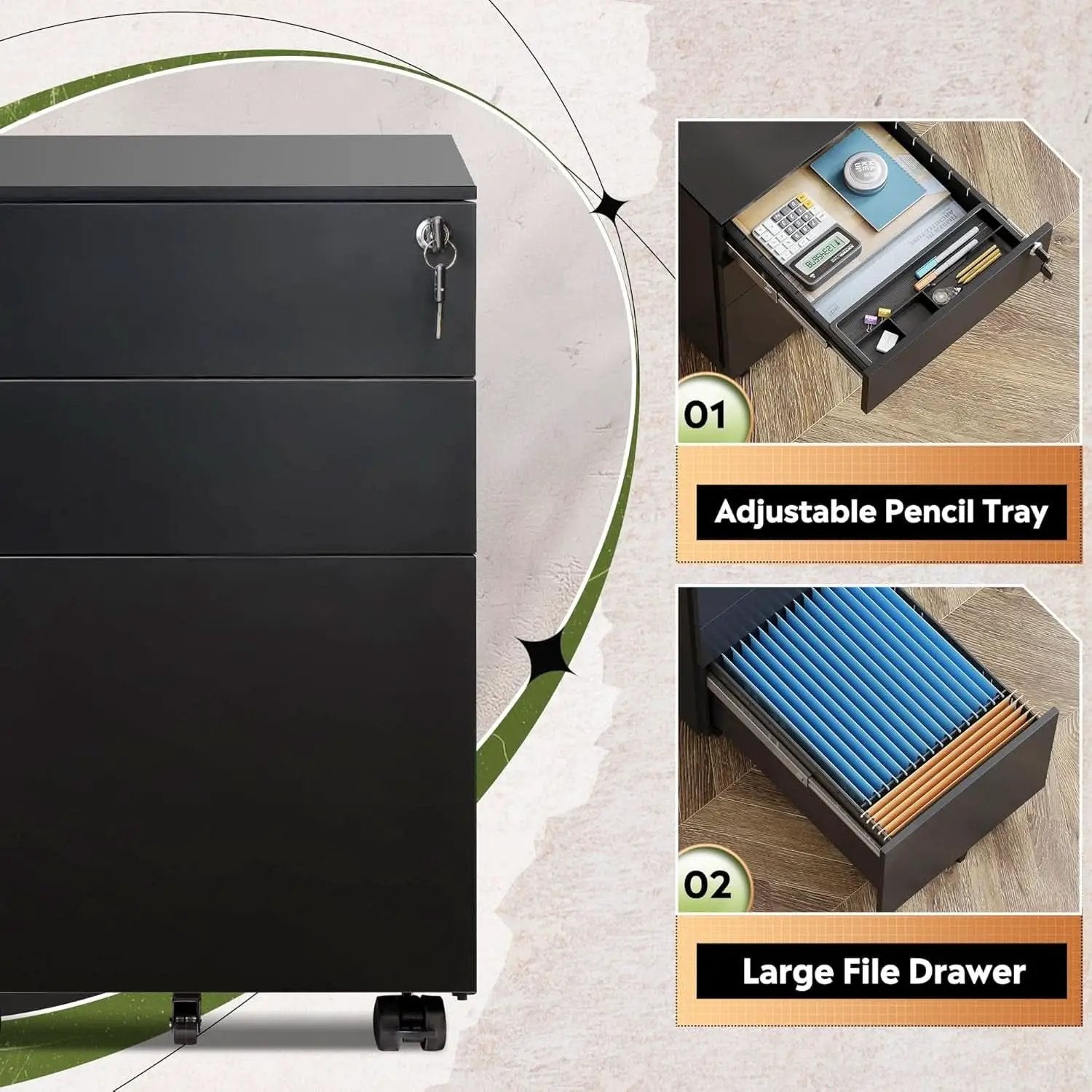 3 Drawer Locking Pedestal File Cabinet For Office Use Lockable Metal Filing Cabinet With Secure Drawers from PriceLows™