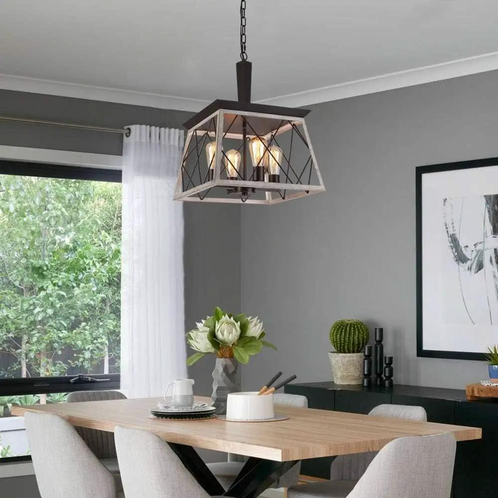4 Light Farmhouse Vintage Chandelier White Oak Finish from PriceLows™