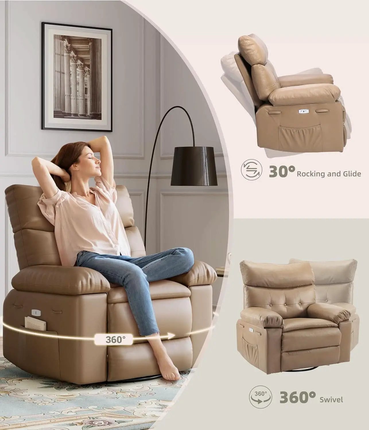 Power Swivel Massage Recliner With Heat And Vibration from PriceLows™