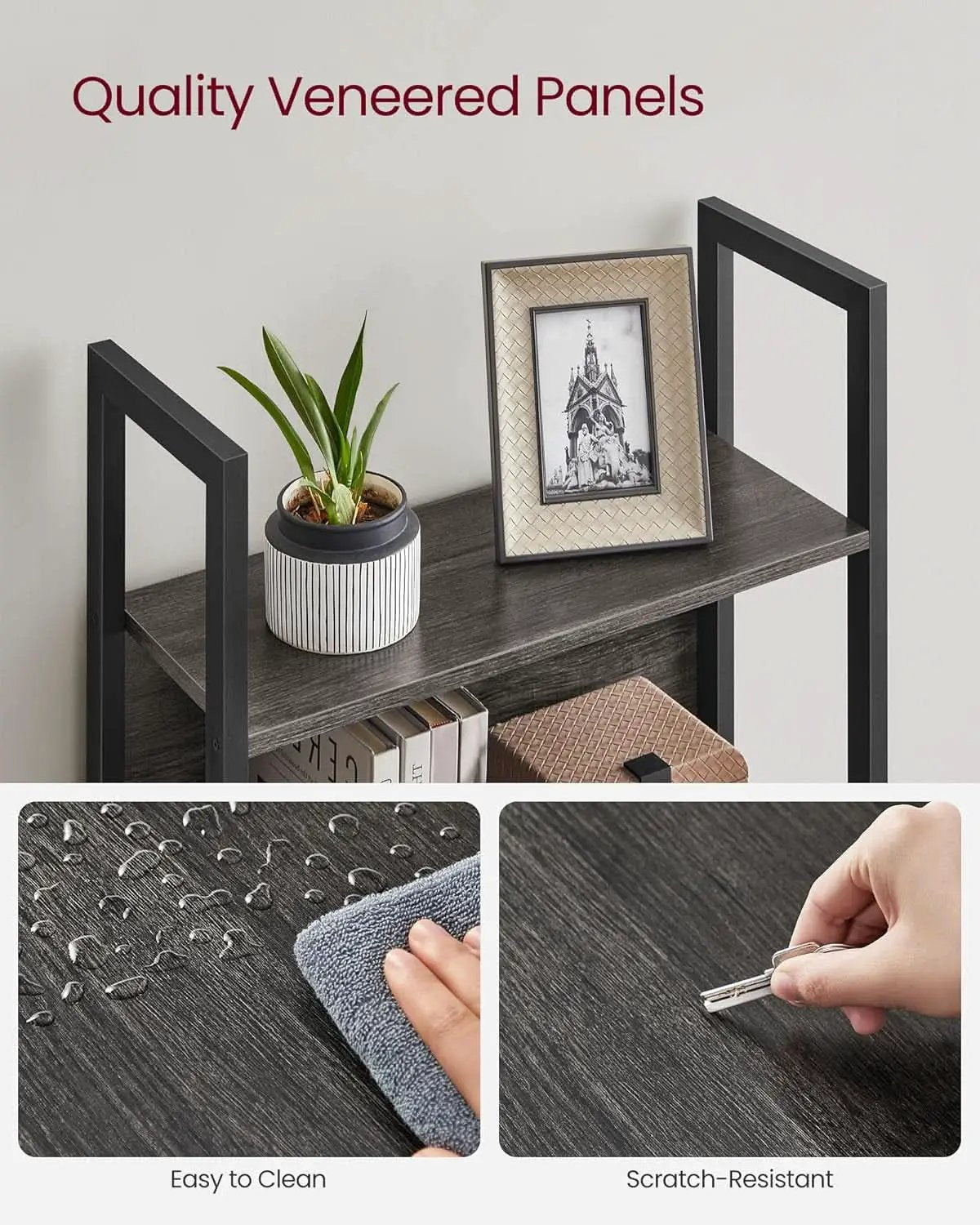 Five Tier Bookshelf With Steel Frame Charcoal Gray Black from PriceLows™