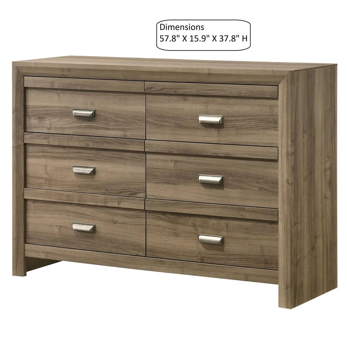 6 Drawers Storage Dresser, Bedroom Furniture Light | 57.8 x 15.9 x 37.8 in | Metal & Wood | Brown