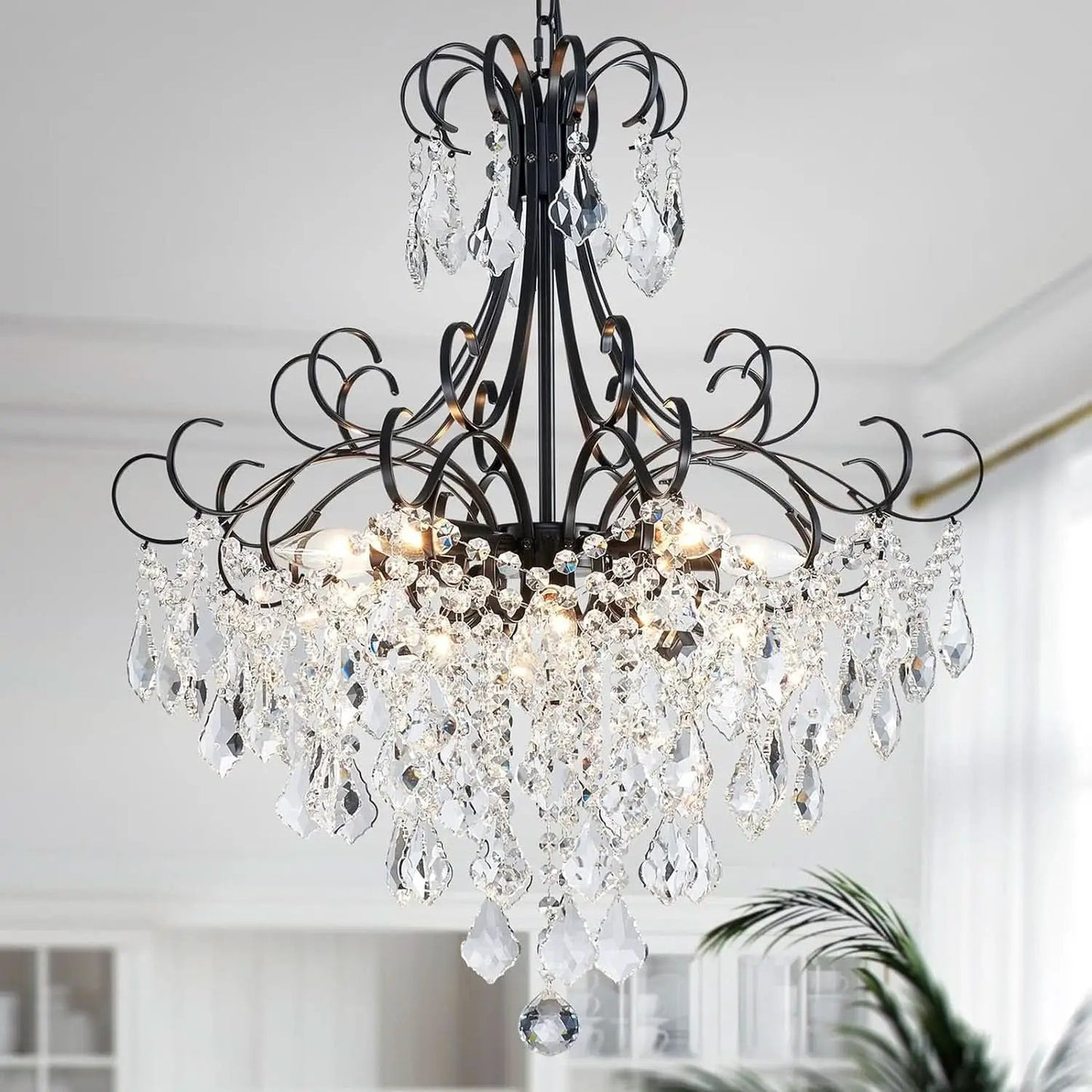 Black Crystal Chandelier 10 Light Pendant Ceiling Fixture from PriceLows™