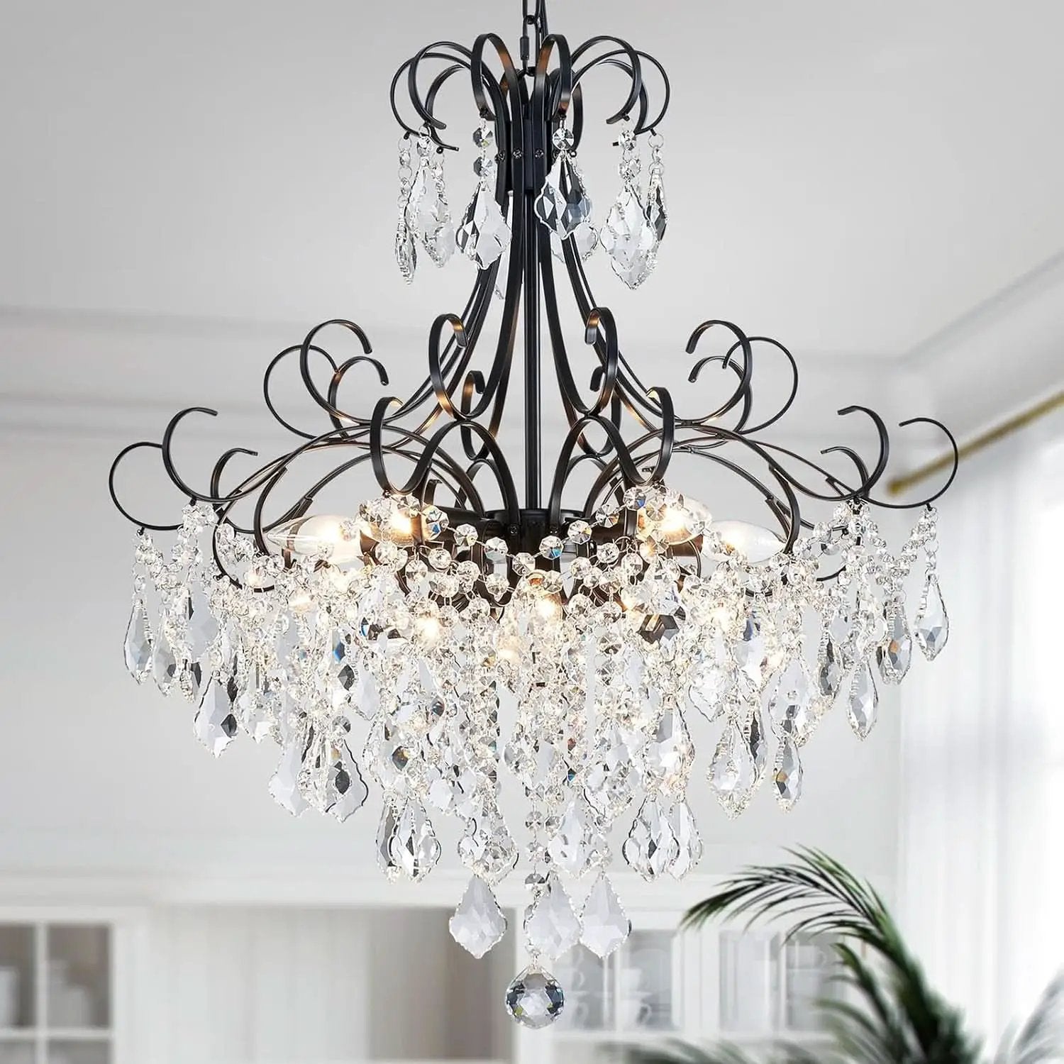 Black Crystal Chandelier 10 Light Pendant Ceiling Fixture from PriceLows™