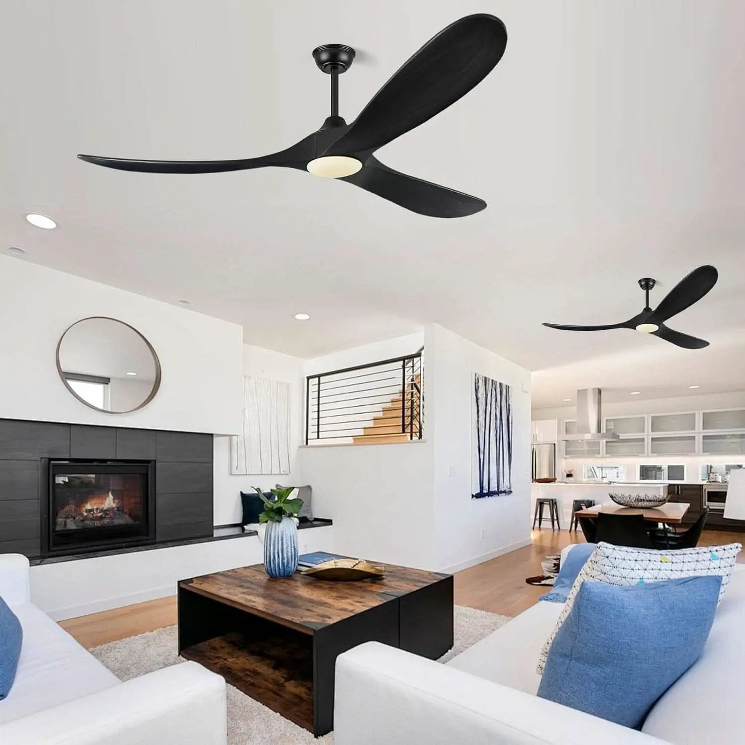 52 Inch Matte Black Wood Ceiling Fan With Remote Light from PriceLows™