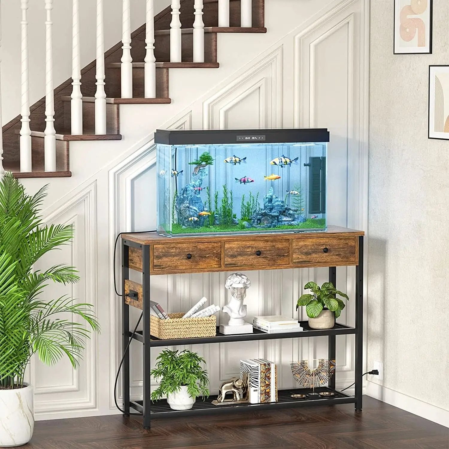Rustic Console Table With USB Outlets And Drawers Sofa from PriceLows™
