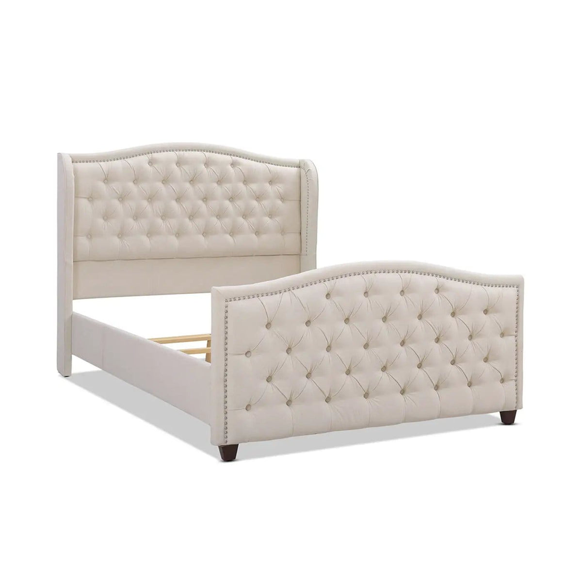 Marcella Upholstered Shelter Headboard Bed | 5 Pieces | Fabric & Iron | Bedroom