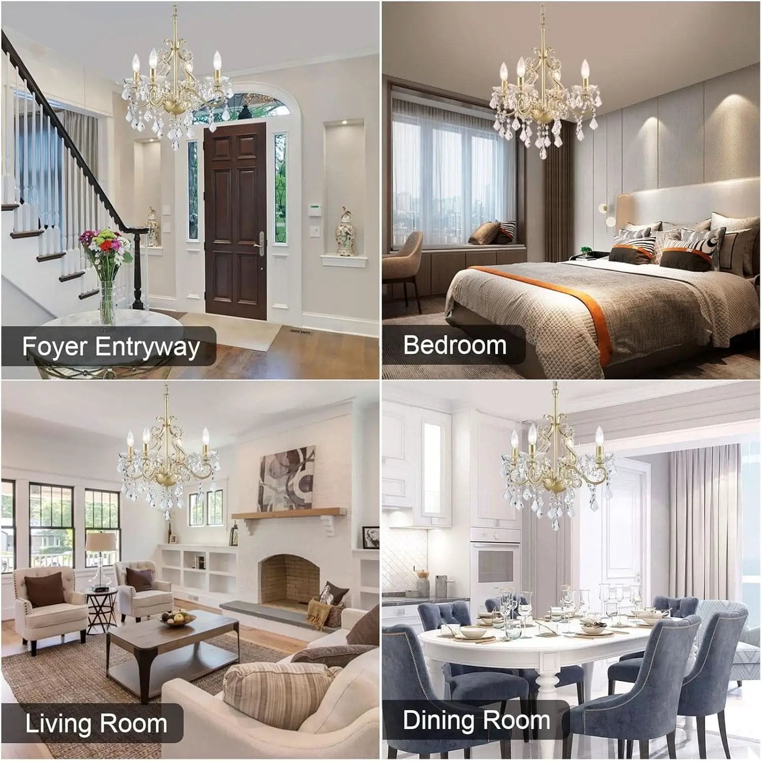 Modern K9 Crystal Chandelier 4 Light Matte Gold Pendant from PriceLows™