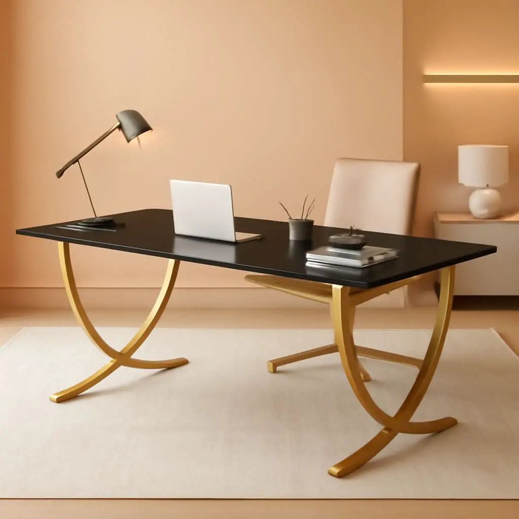 Executive Desk 63 Inch Wide Black And Gold Office Desk from PriceLows™