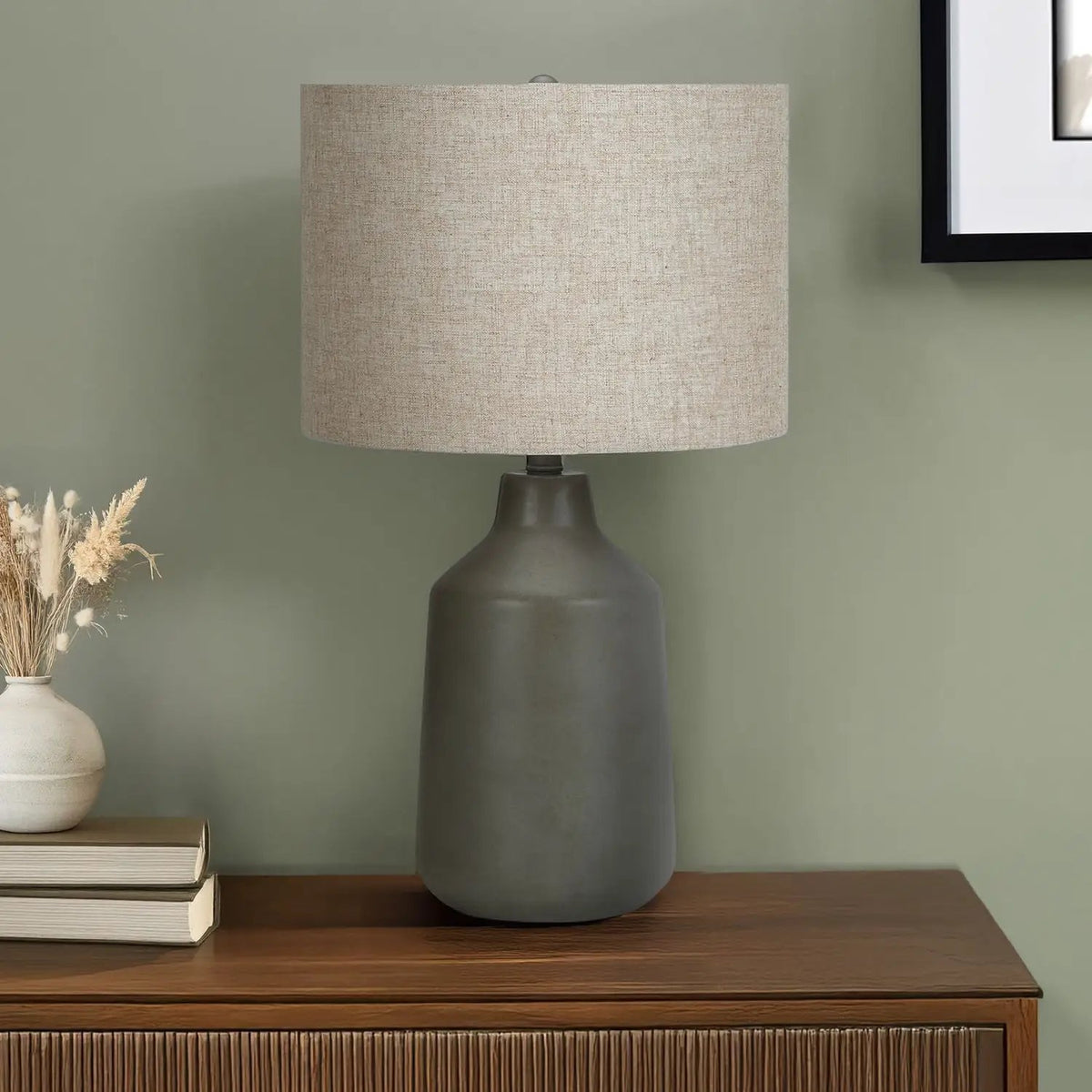 Concrete Table Lamp | Vintage Contemporary Design | 24 Inch Height | 3-Way Rotary Switch