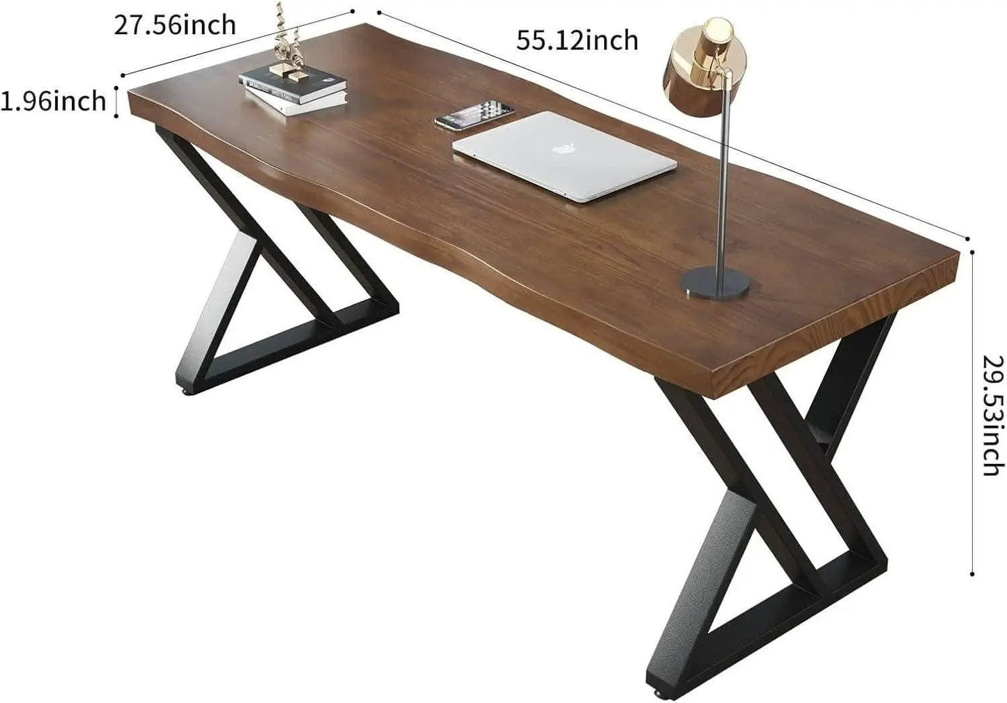 Solid Wood Desk Fifty Five Inch Wide Matte Brown Rustic Aged Oak from PriceLows™