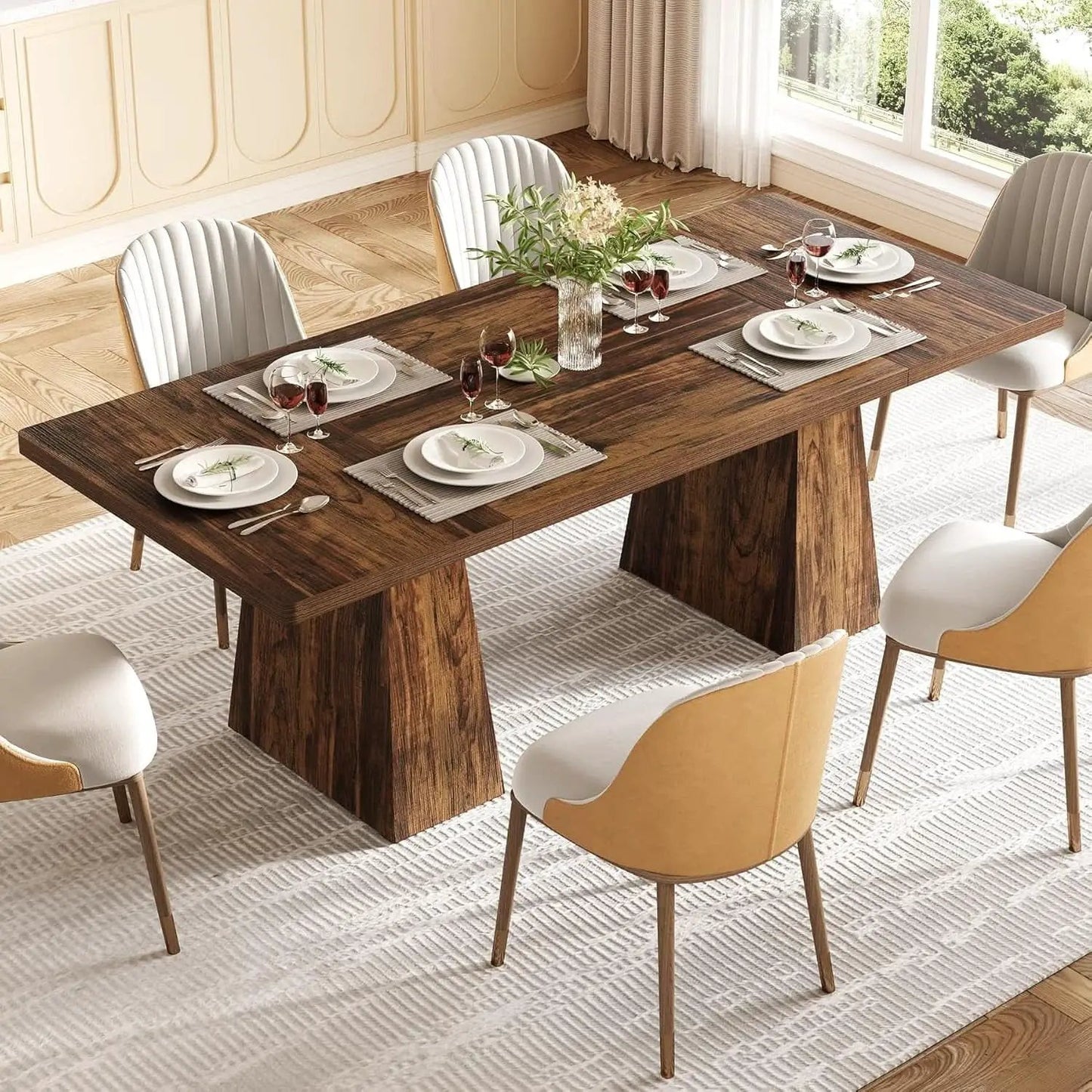 Brown Six Seater Rectangular Dining Table For Home Use from PriceLows™