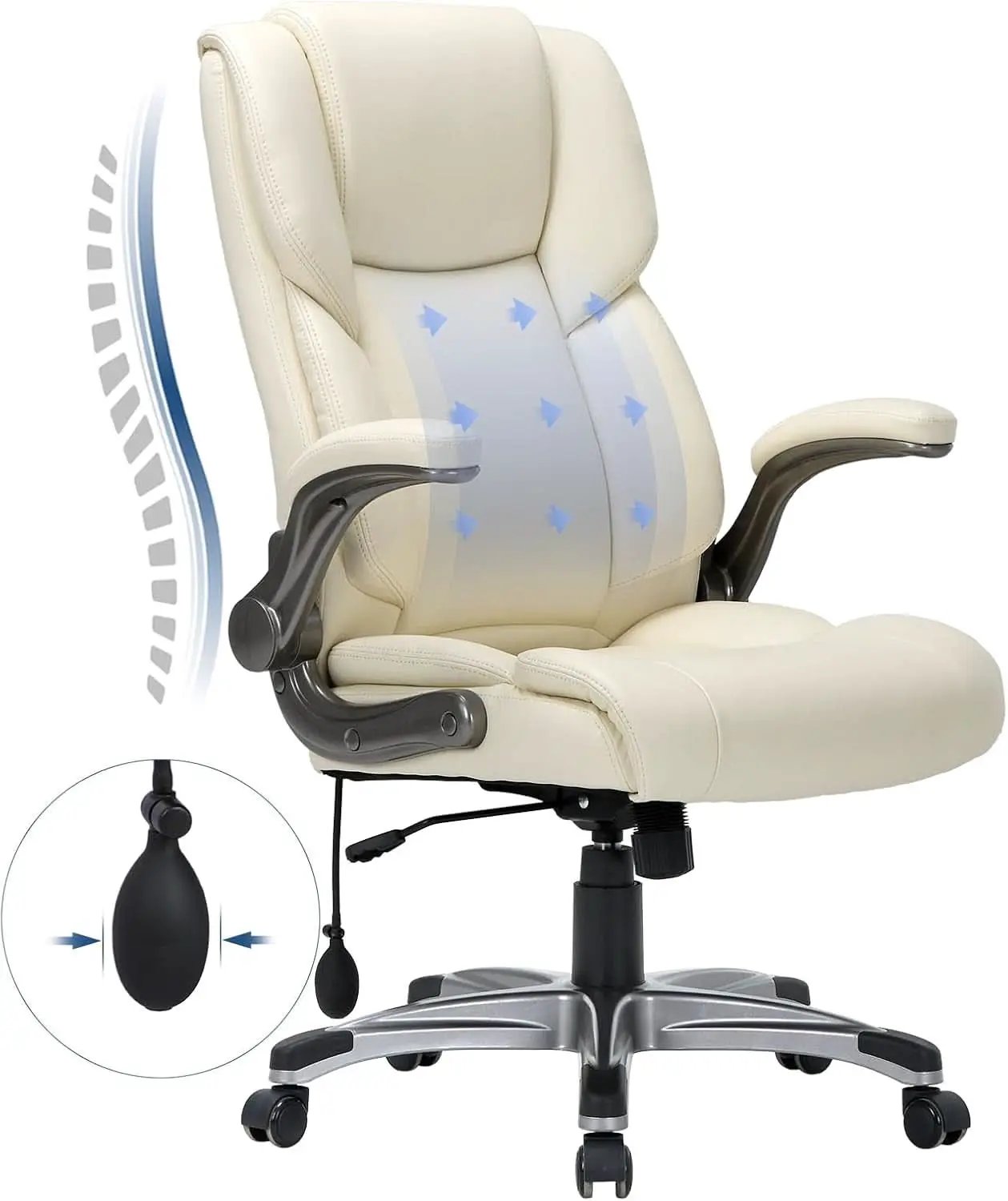 Ivory Leather Office Chair Set Of 2 With Flip Up Arms from PriceLows™