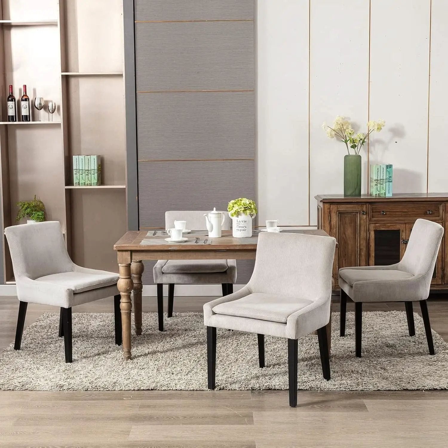 Beige Upholstered Corduroy Dining Chairs Bundle Four from PriceLows™