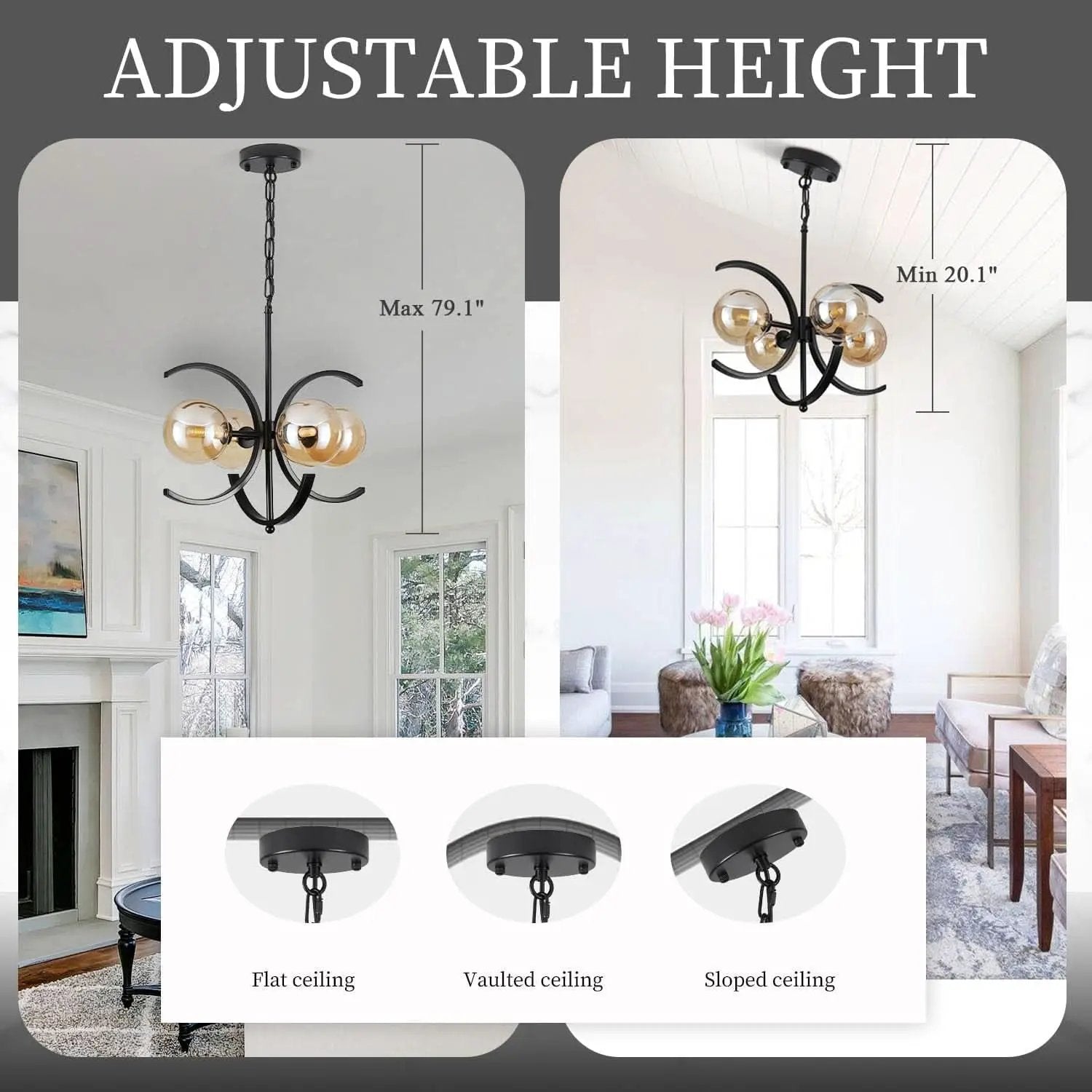 Black Sputnik Chandelier 4 Light Amber Glass Globes from PriceLows™
