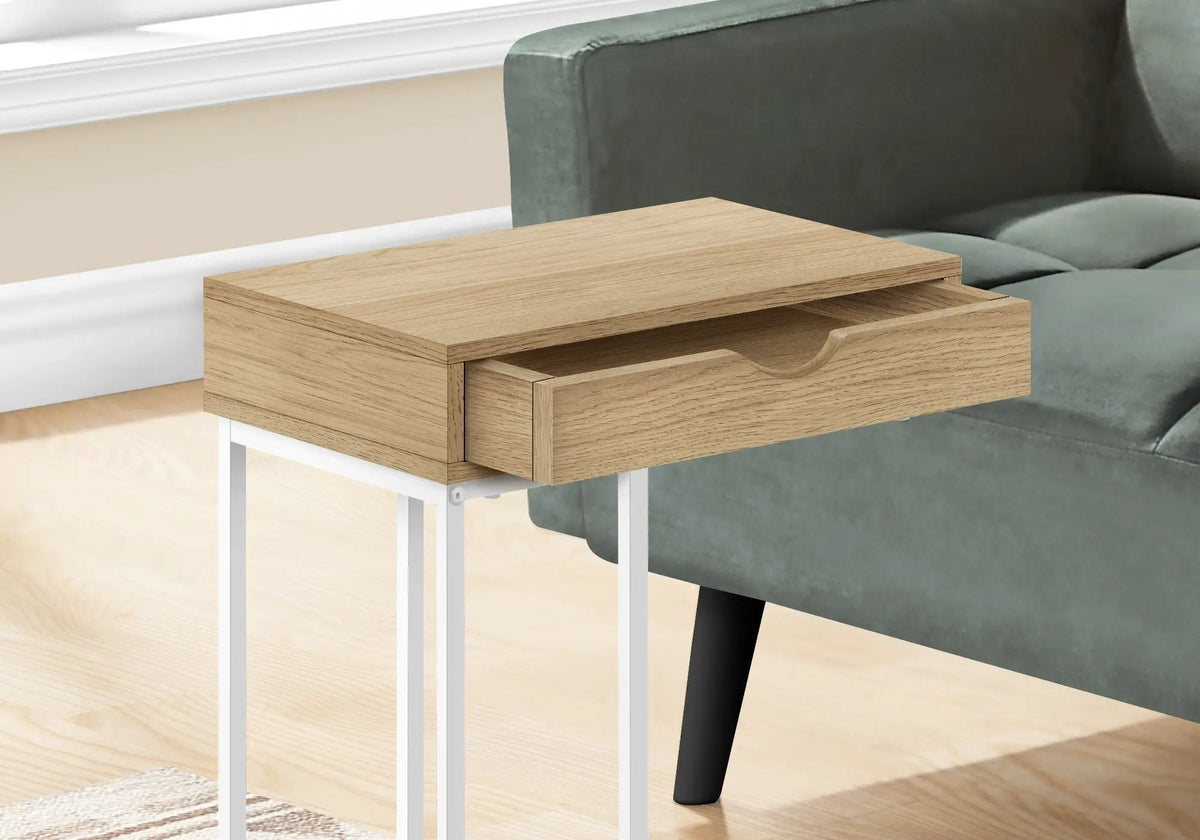 C-Shaped End Table | Pass-Through Storage Drawer | Slide-Under Base | Modern Design