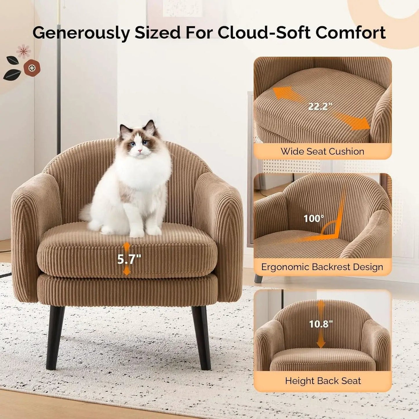Luxurious Khaki Corduroy Barrel Chair Set 30Inches from PriceLows™