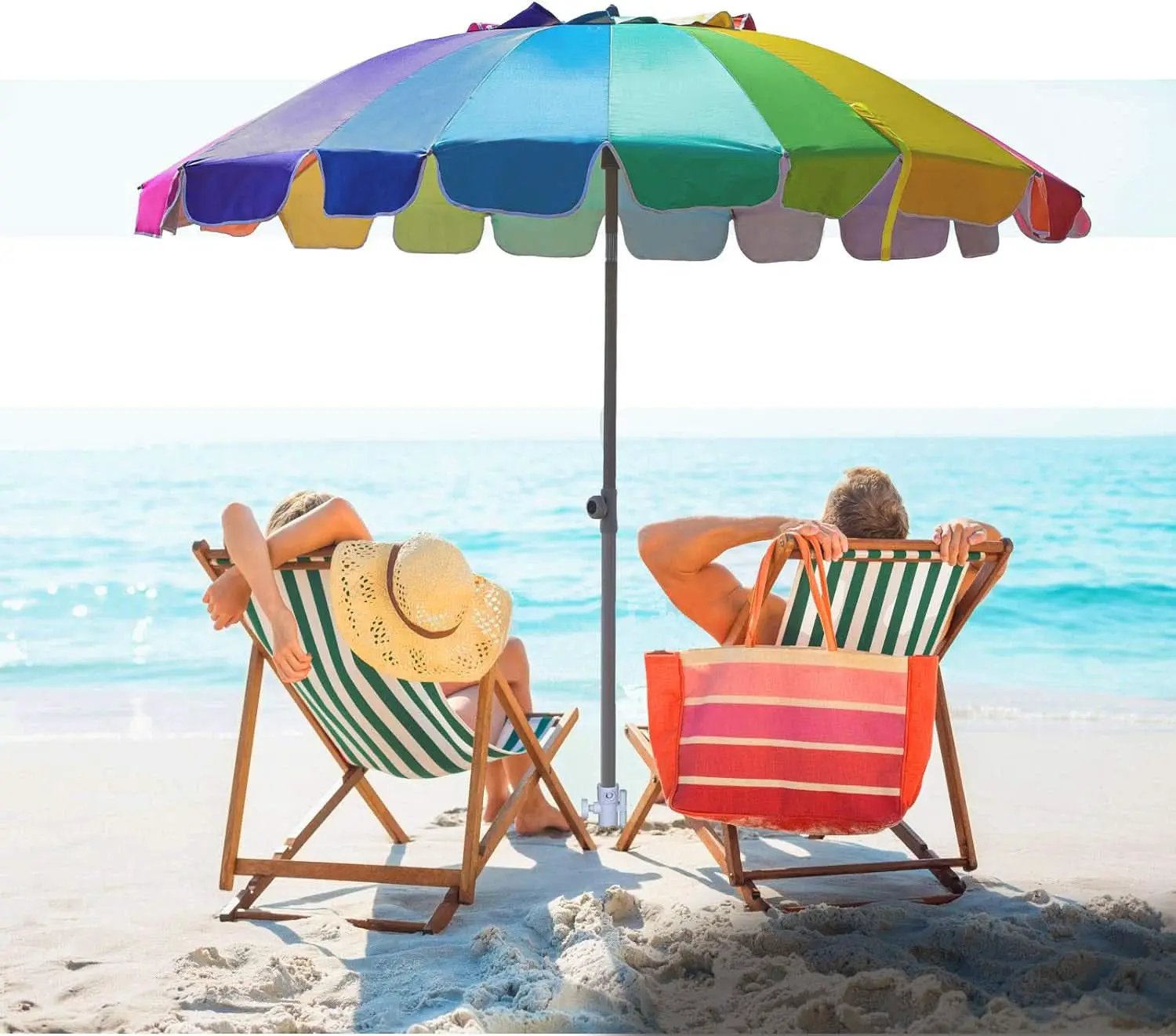 7.5Ft Heavy Duty Beach Umbrella UV 50 Protection Tilt from PriceLows™