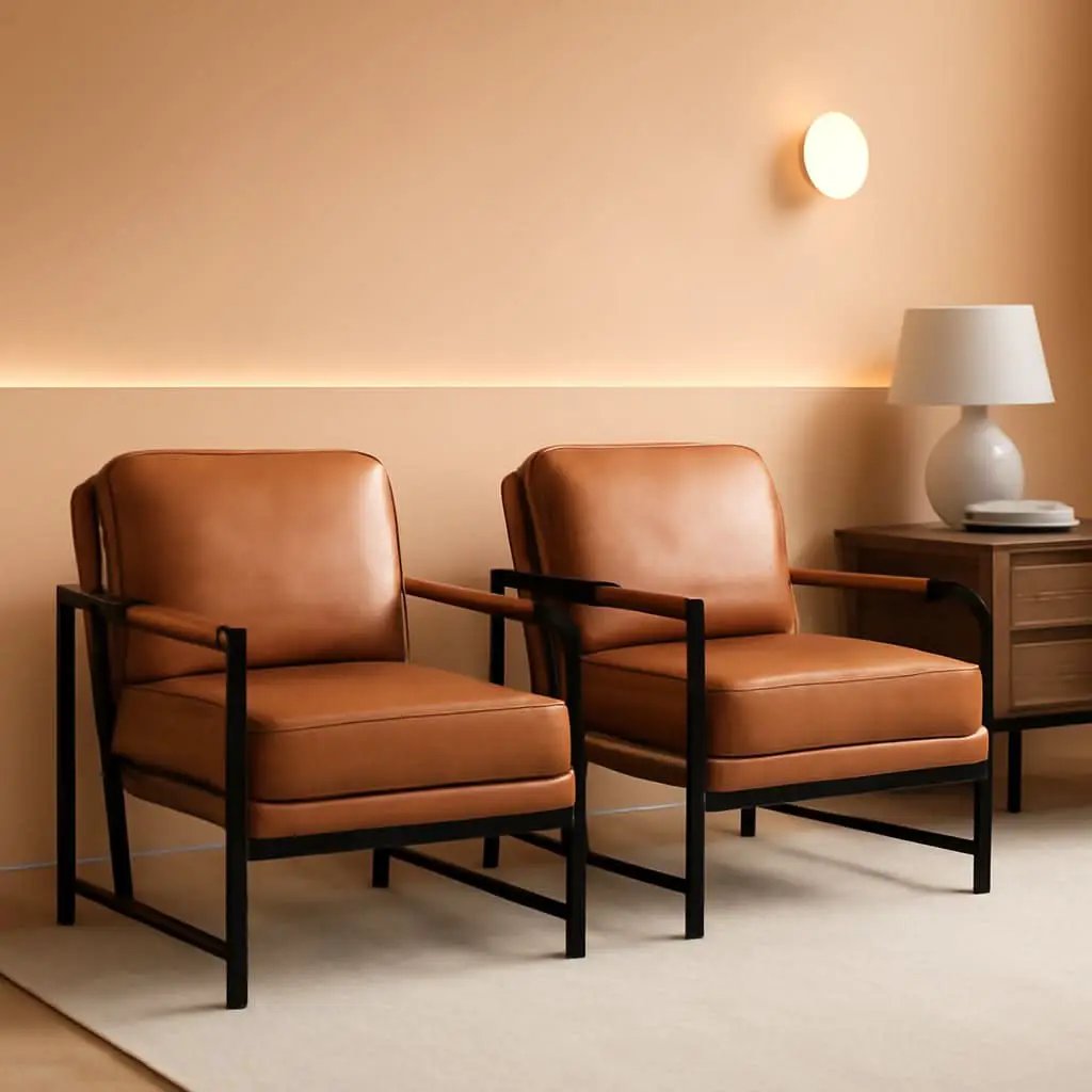 Luxurious PU Leather Armchair Set Ultrasoft Chestnut from PriceLows™