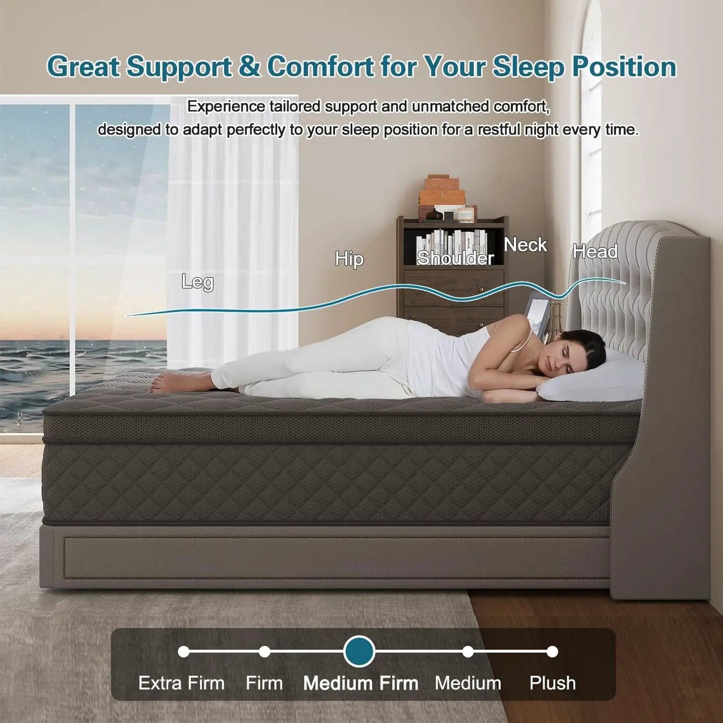 Full Gray 14Inch Premium Medium Firm Hybrid Mattress from PriceLows™