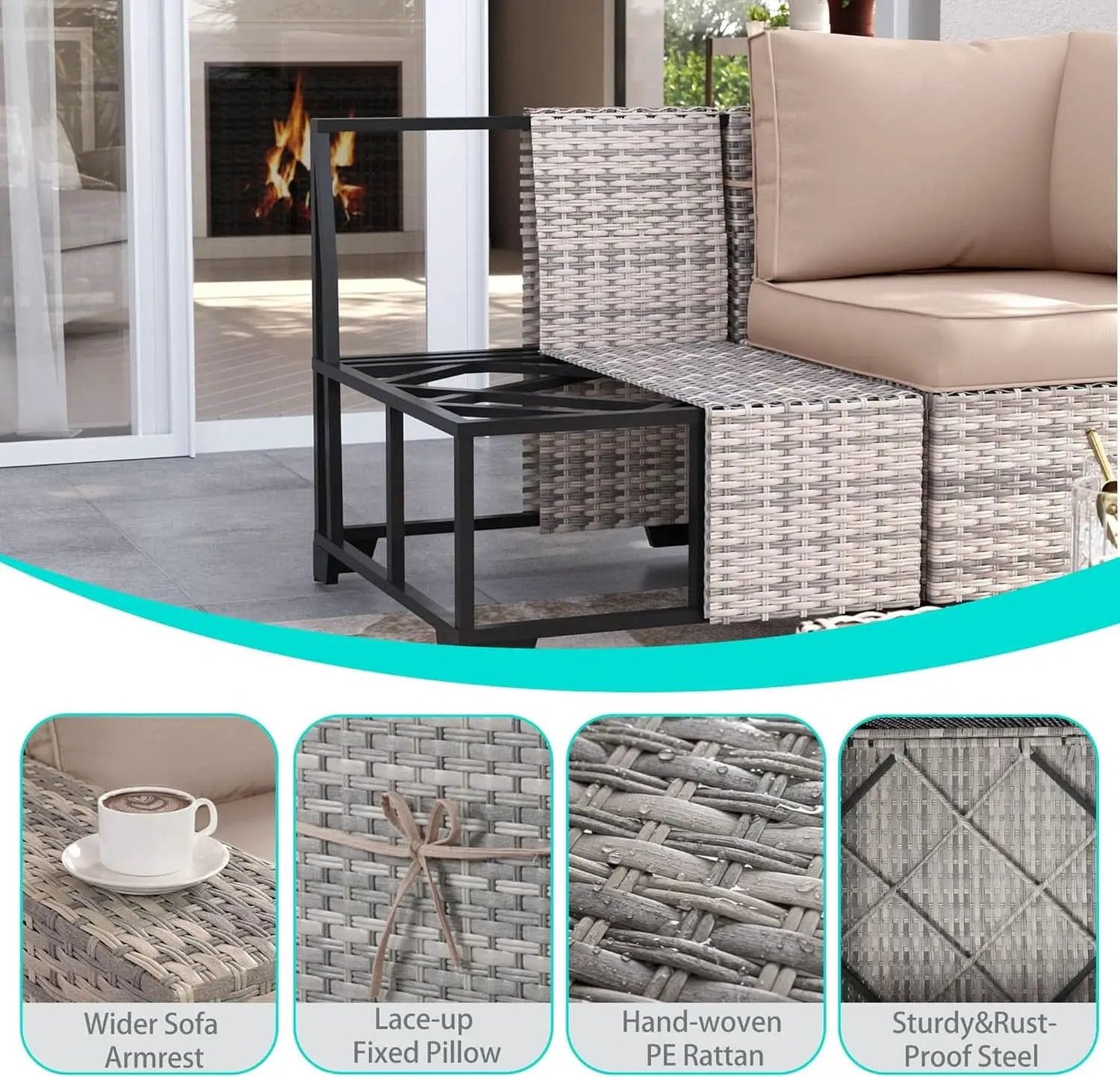 Beige 6 Piece Wicker Patio Sofa Set With Thick Cushions from PriceLows™