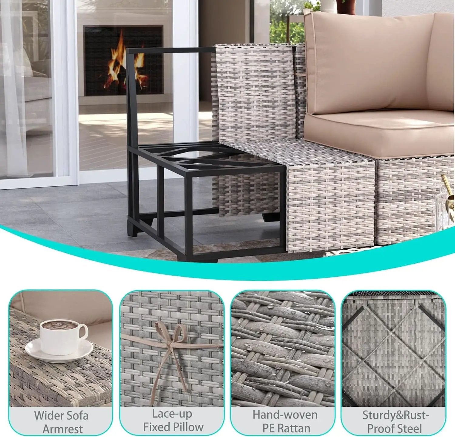 Beige 6 Piece Wicker Patio Sofa Set With Thick Cushions from PriceLows™
