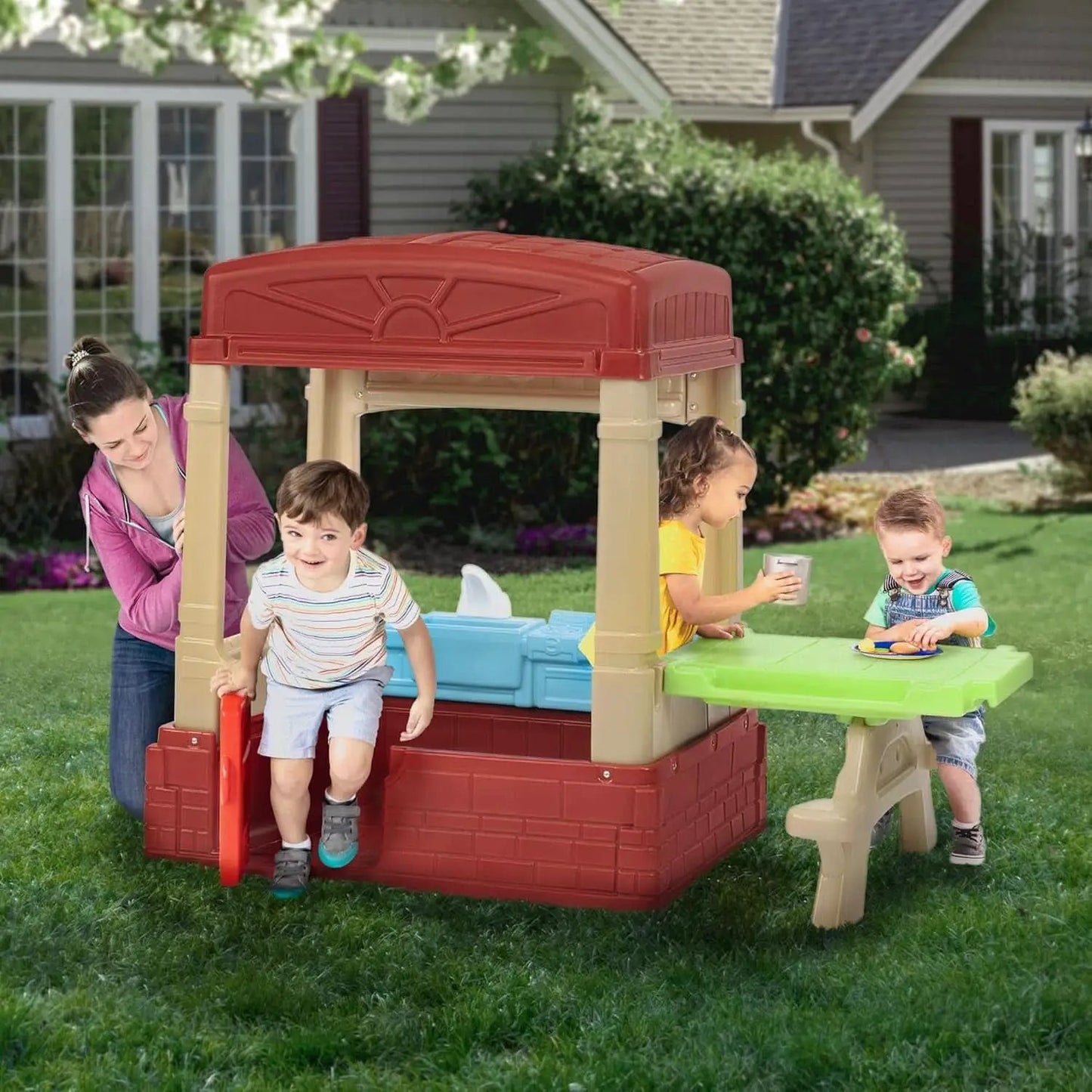 Kids Picnic Cottage Playhouse With Kitchen And Picnic Table from PriceLows™