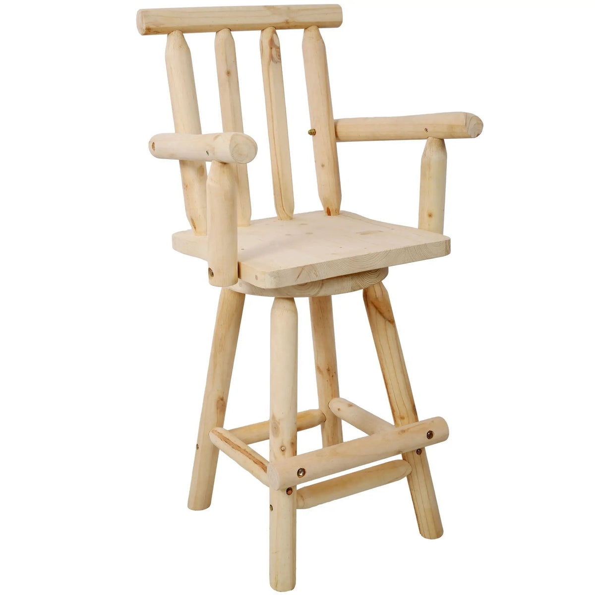 Rustic Bar Stool | 360 Degree Swivel | Fir Wood | Wide Armrest