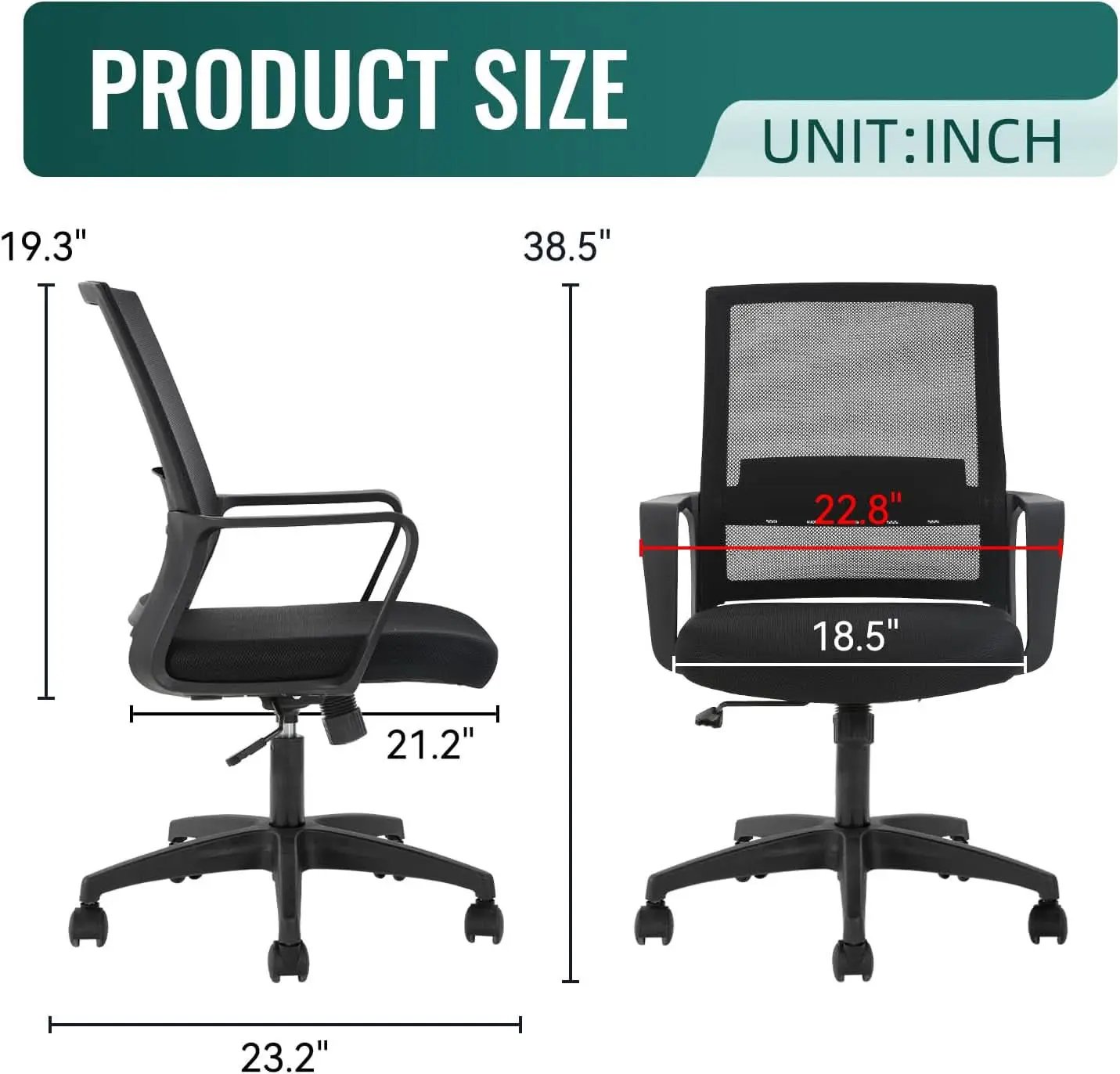 Black Ergonomic Mid Back Mesh Office Chair With Lumbar from PriceLows™