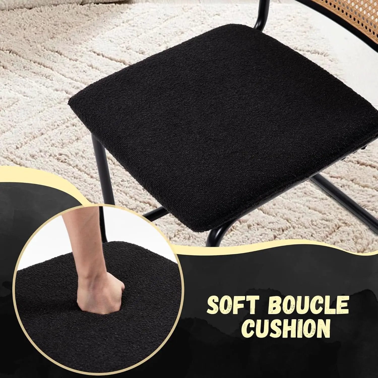 Cesca Cane Dining Chairs Set of 2 Black Boucle Seat from PriceLows™