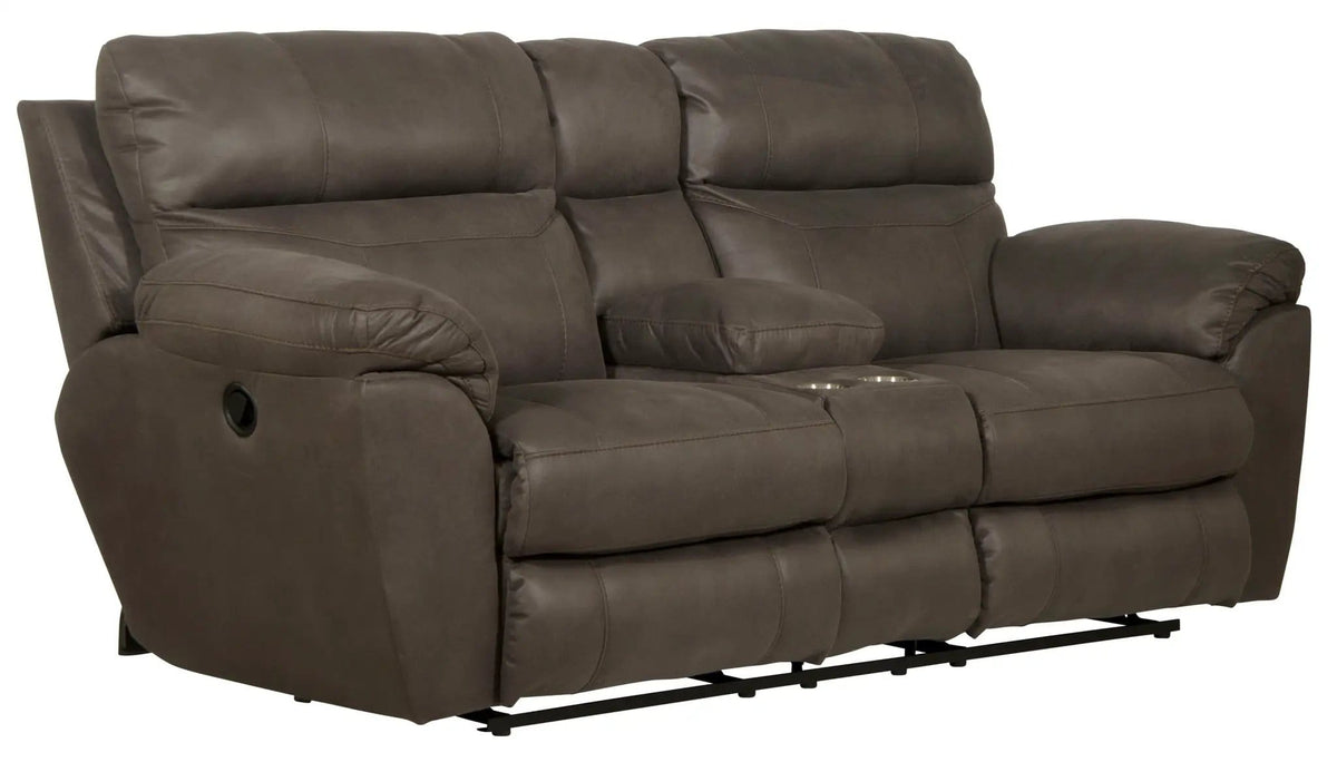 Atlas Reclining Console Loveseat With Storage | 86 x 43 x 43 in | Faux Leather & Fabric | Charcoal