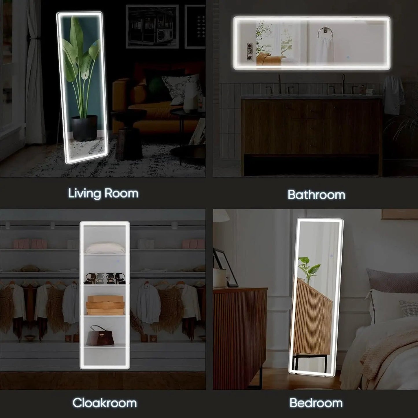 LED 20x63 Full Length Mirror With 3 Color Lights For Bedroom from PriceLows™