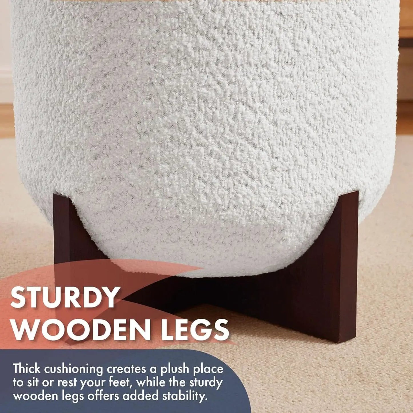 White Elegant Round Ottoman With Concealed Storage from PriceLows™
