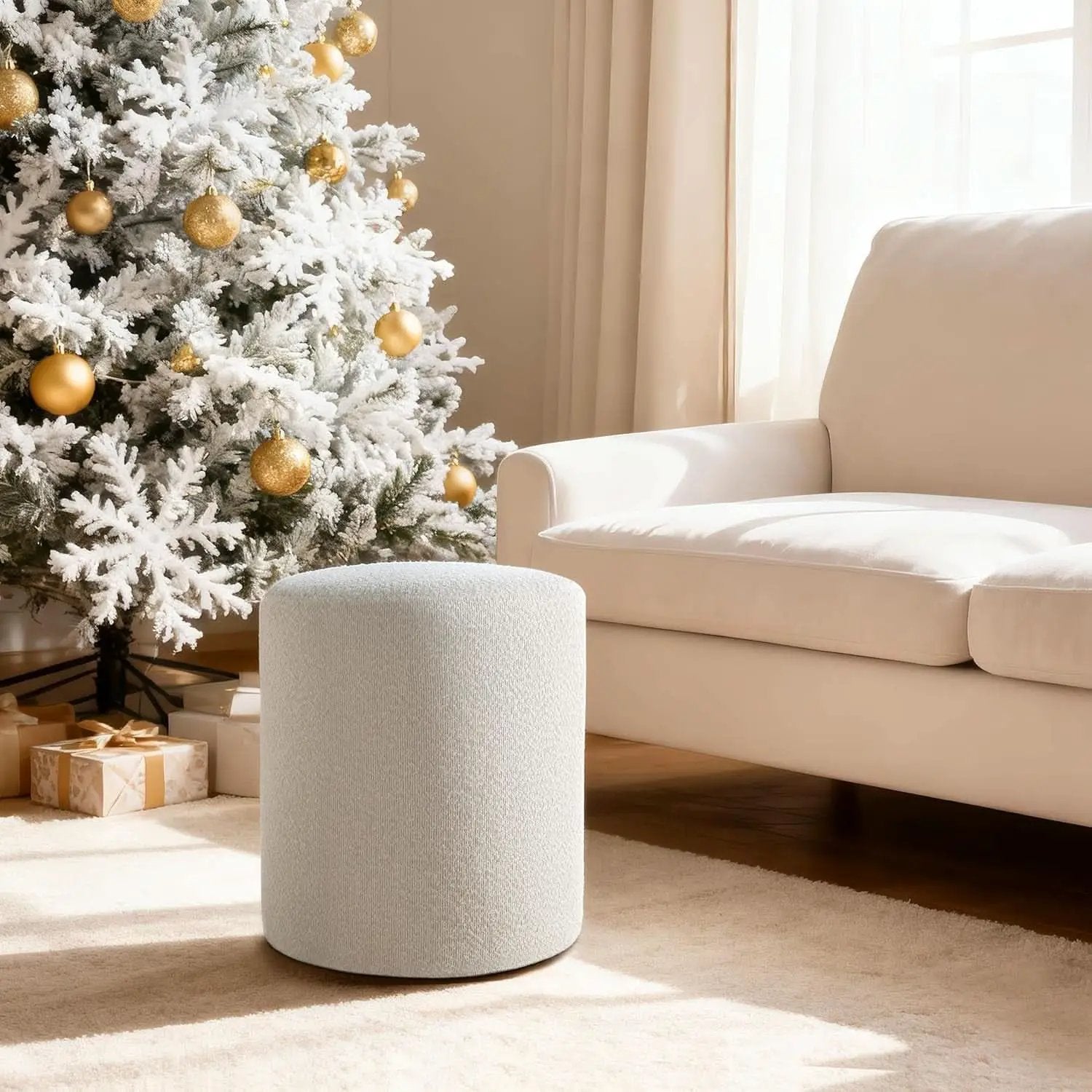 Round Velveteen Upholstered Ottoman With Padded Seat from PriceLows™
