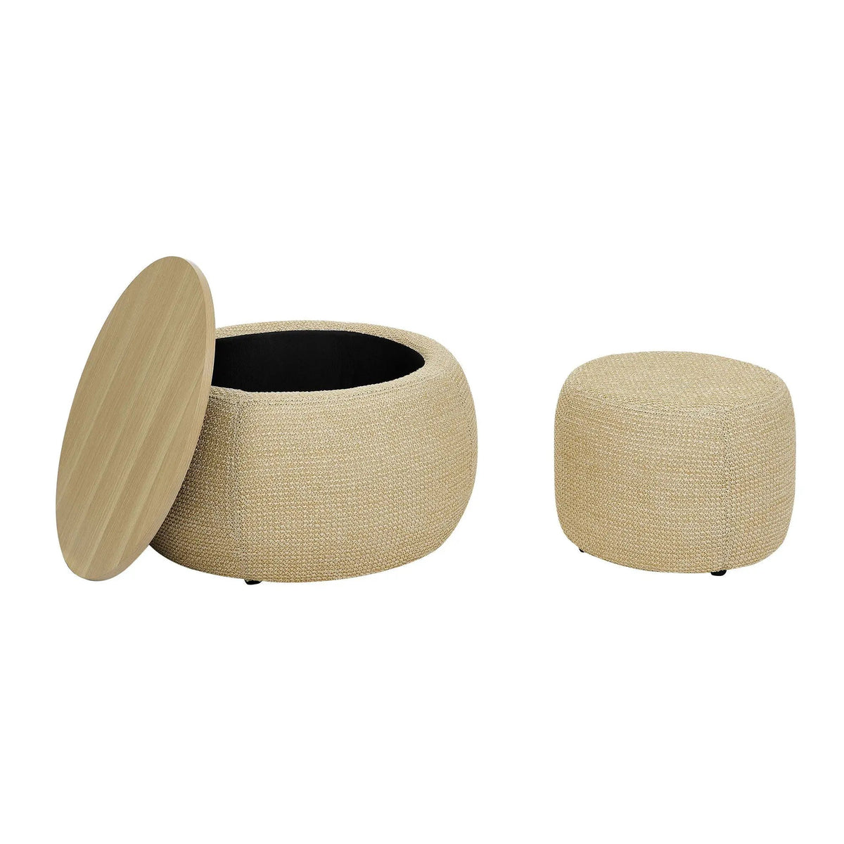 Round Storage Ottoman | Pleated Fabric | Removable Lid