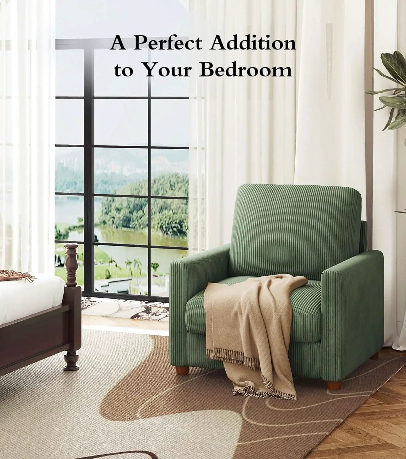 Green Corduroy Accent Chair With 22 Inch Deep Seat from PriceLows™