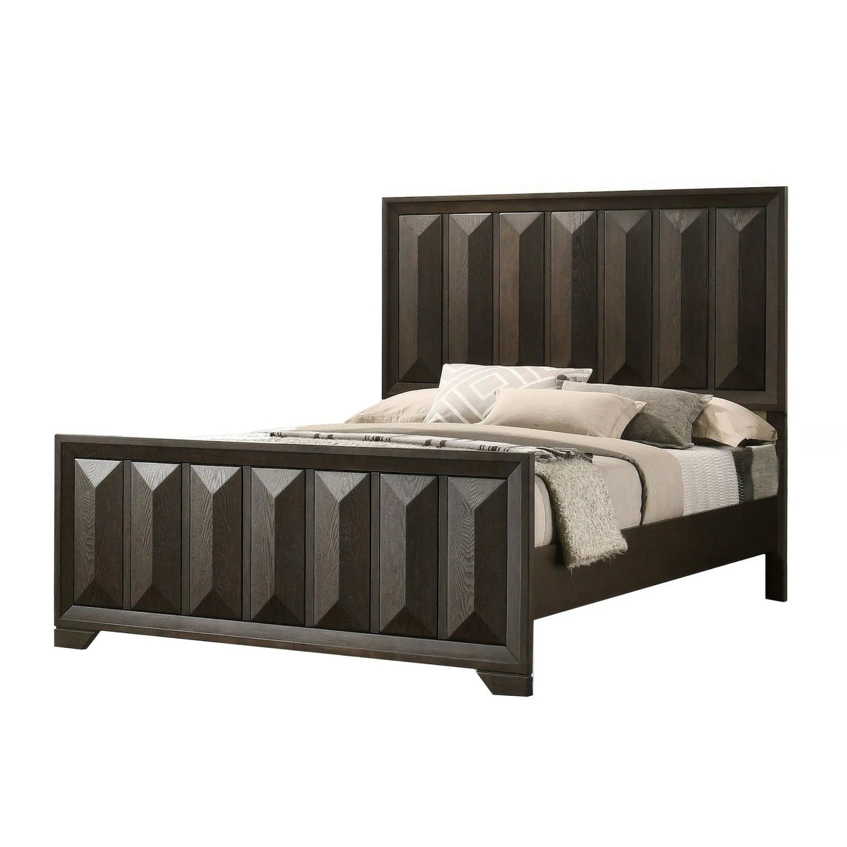 3-Piece Bedroom Set | Faceted Panel Bed | 2 Nightstands | Transitional Style