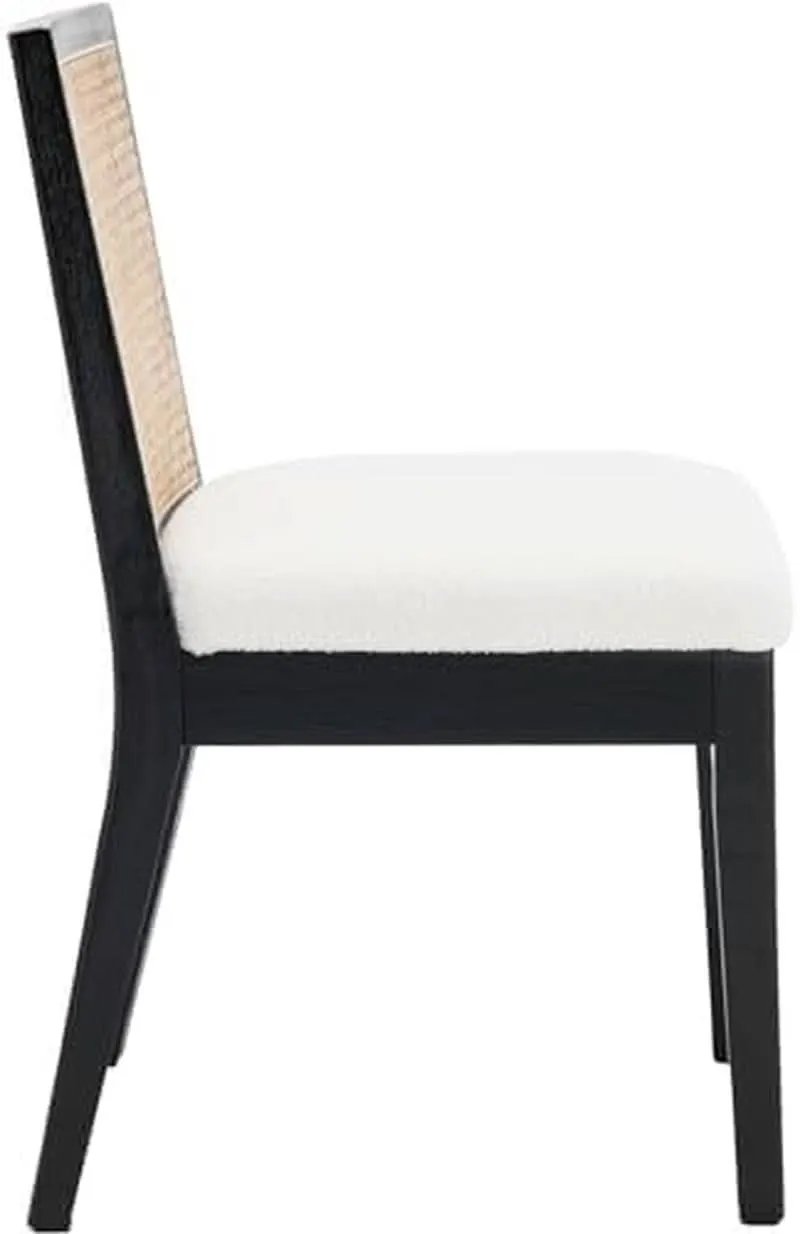 Black Rattan Dining Chairs Four Pack Sherpa Upholstered from PriceLows™