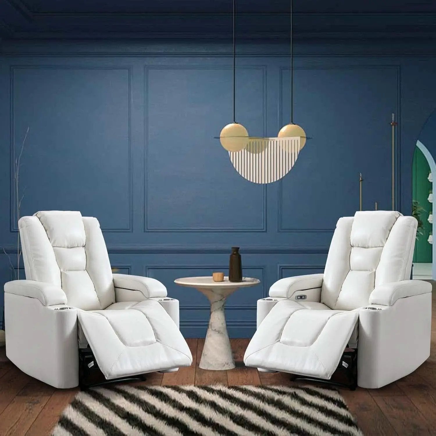 White Power Recliner Chair Set Of 2 With USB Ports from PriceLows™