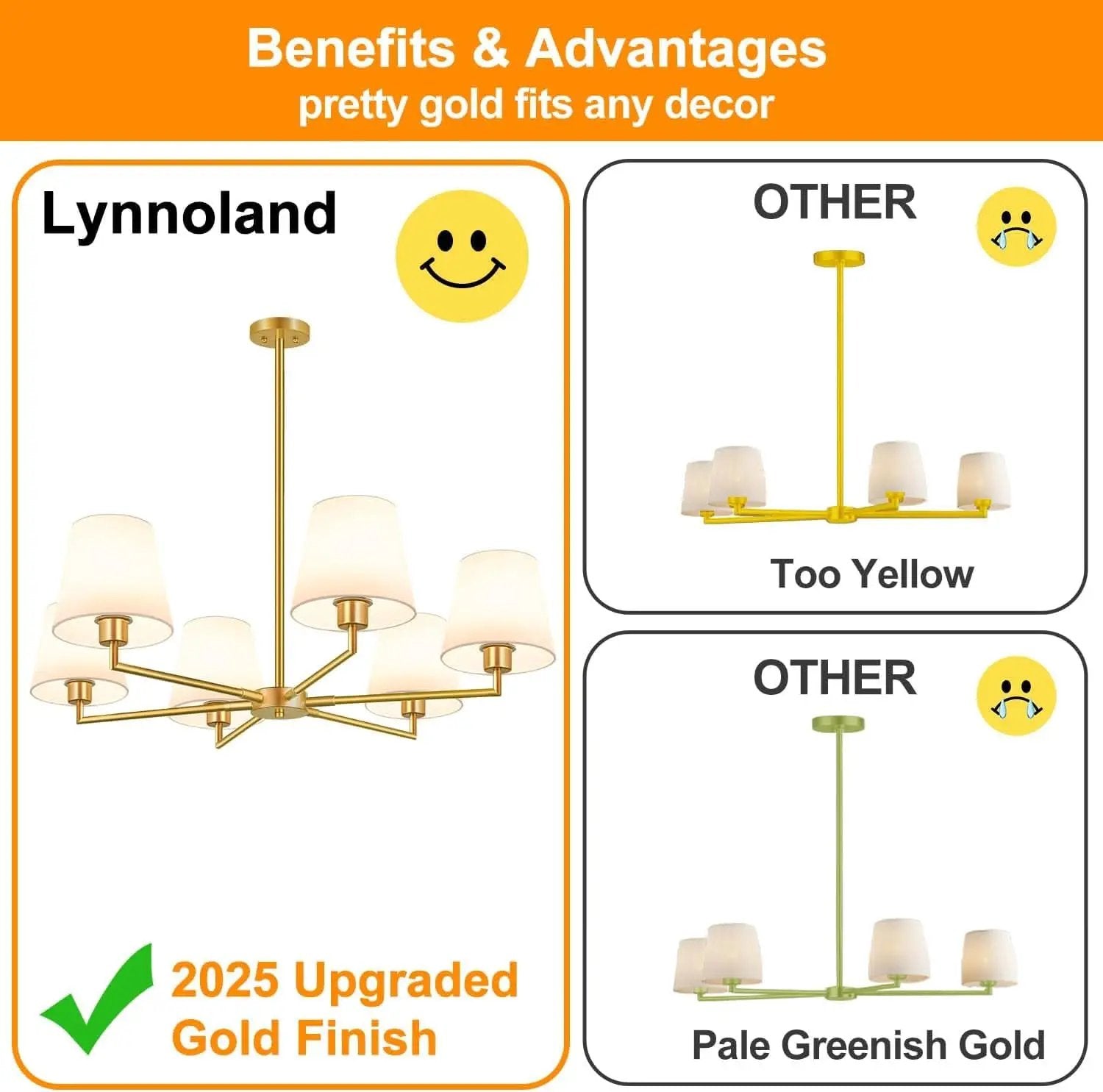 36 Inch Brushed Gold Chandelier Dining Room Light Fixture from PriceLows™