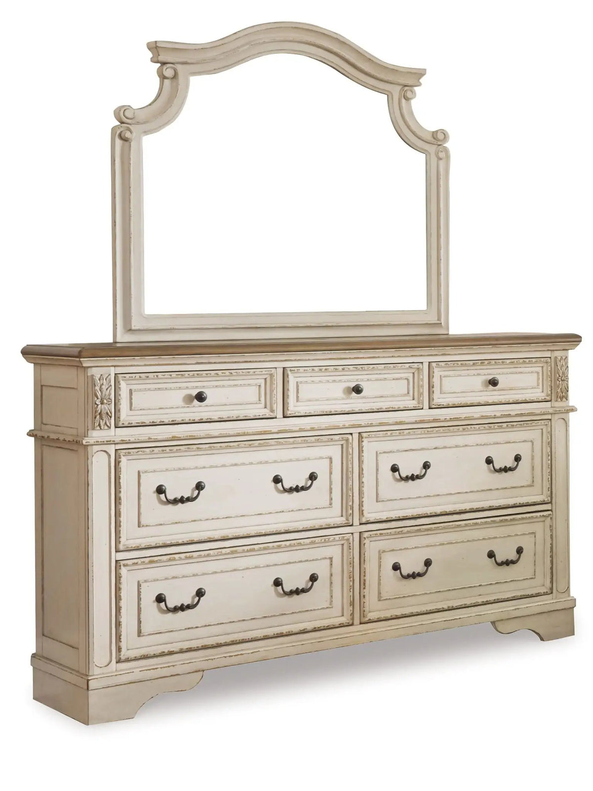 Realyn Dresser | Traditional Cottage Style | Antiqued Two-Tone Finish | Chipped White